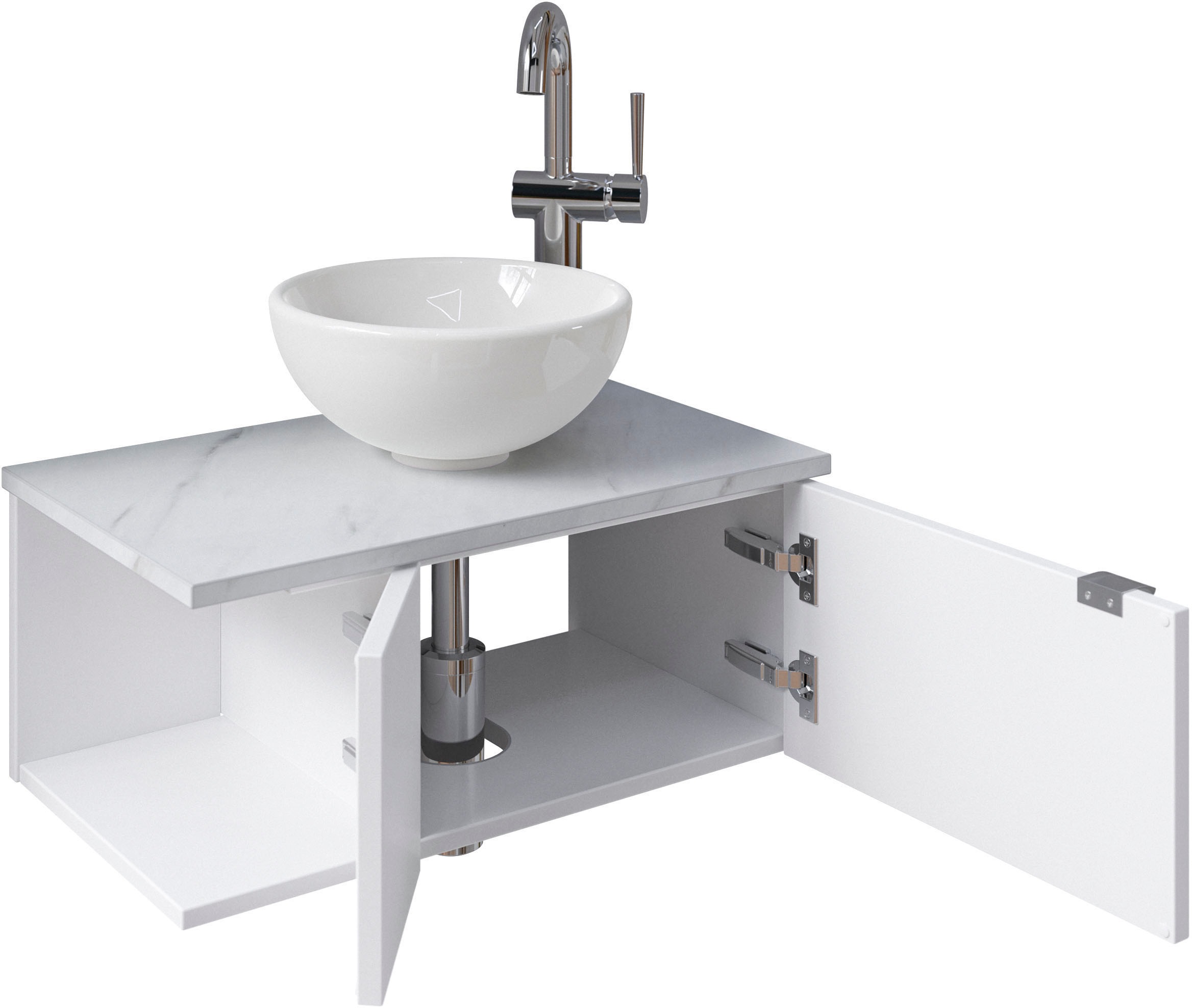 Saphir Waschtisch »Serie 6915 Waschschale mit Unterschrank für Gästebad, Gäste WC«, 61 cm breit, 2 Türen, offenes Fach, kleine Bäder, ohne Armatur