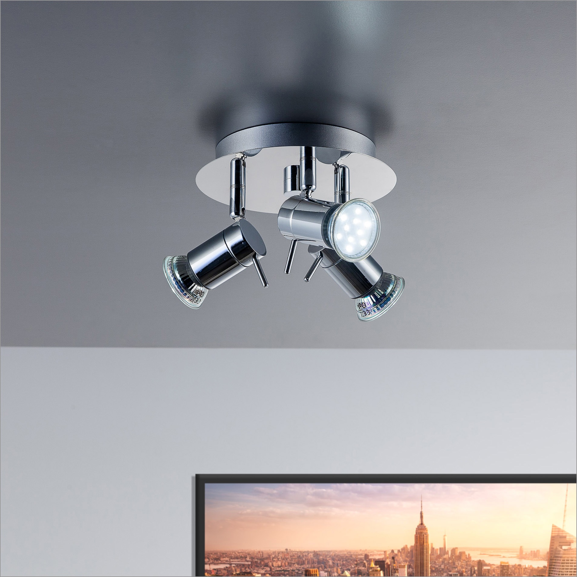 B.K.Licht LED Deckenleuchte, 3 flammig, Leuchtmittel GU10 | LED wechselbar, LED, Deckenlampe, Badezimmer, Chrom, drehbar, IP44, inkl. 3W 250lm