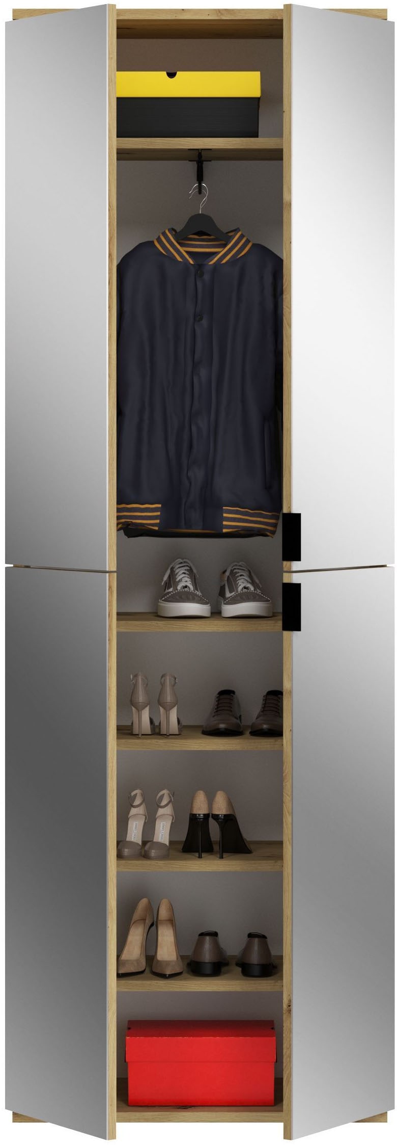 INOSIGN Garderoben-Set »Trondheim, 91 cm, best. aus 2 Schränken, 6 Spiegeltüren, 15 Fächer«, (Set, 2 St.), inkl. ausziehbarer Kleiderstange, Garderobenschrank, Kleiderschrank