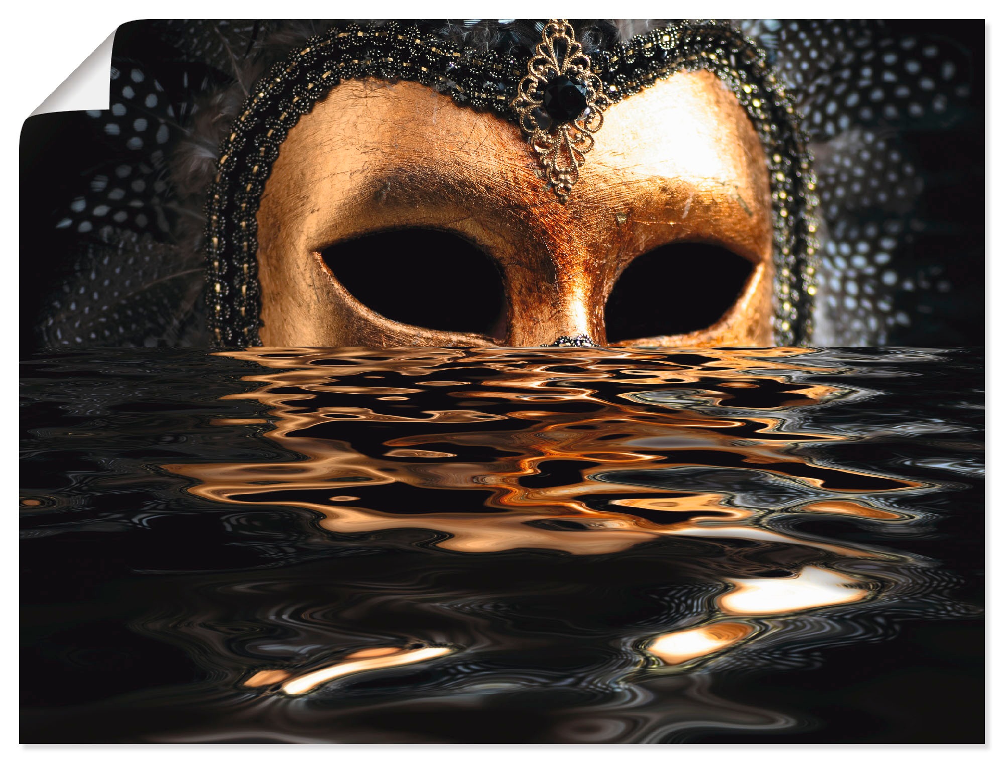 Artland Wandbild »Venezianische Maske mit Raten als versch. auf Blattgold«, (1 Wandaufkleber Poster Karneval, Alubild, bestellen St.), Leinwandbild, Größen oder in