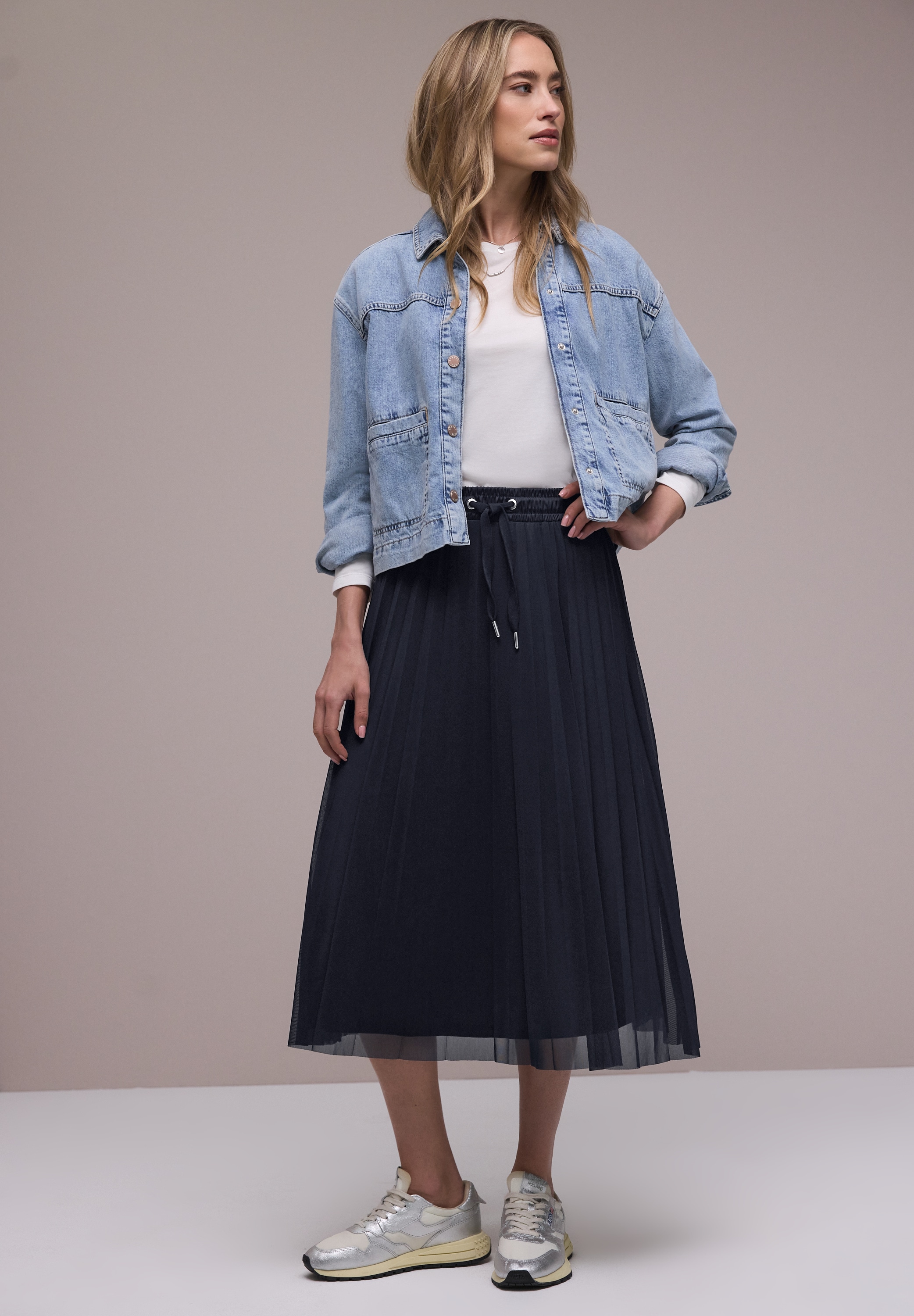 STREET ONE Midirock aus Mesh in Plisséestruktur