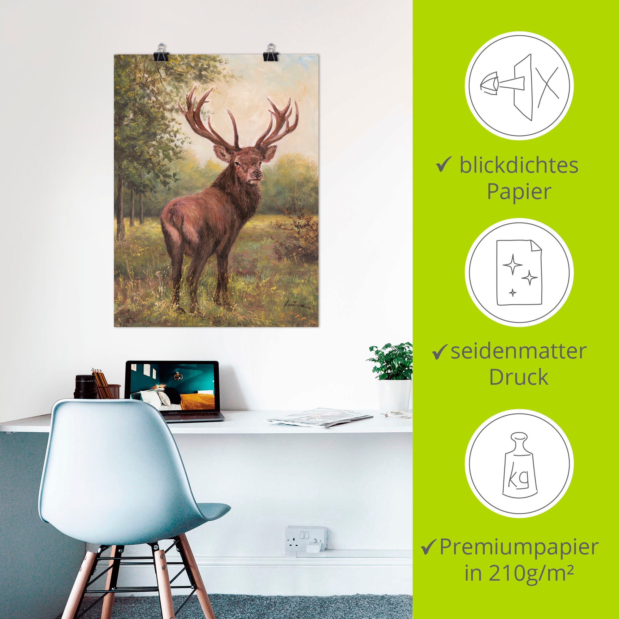 Artland Wandbild »Hirsch«, Wildtiere, (1 St.), als Leinwandbild, Poster, Wandaufkleber in verschied. Größen