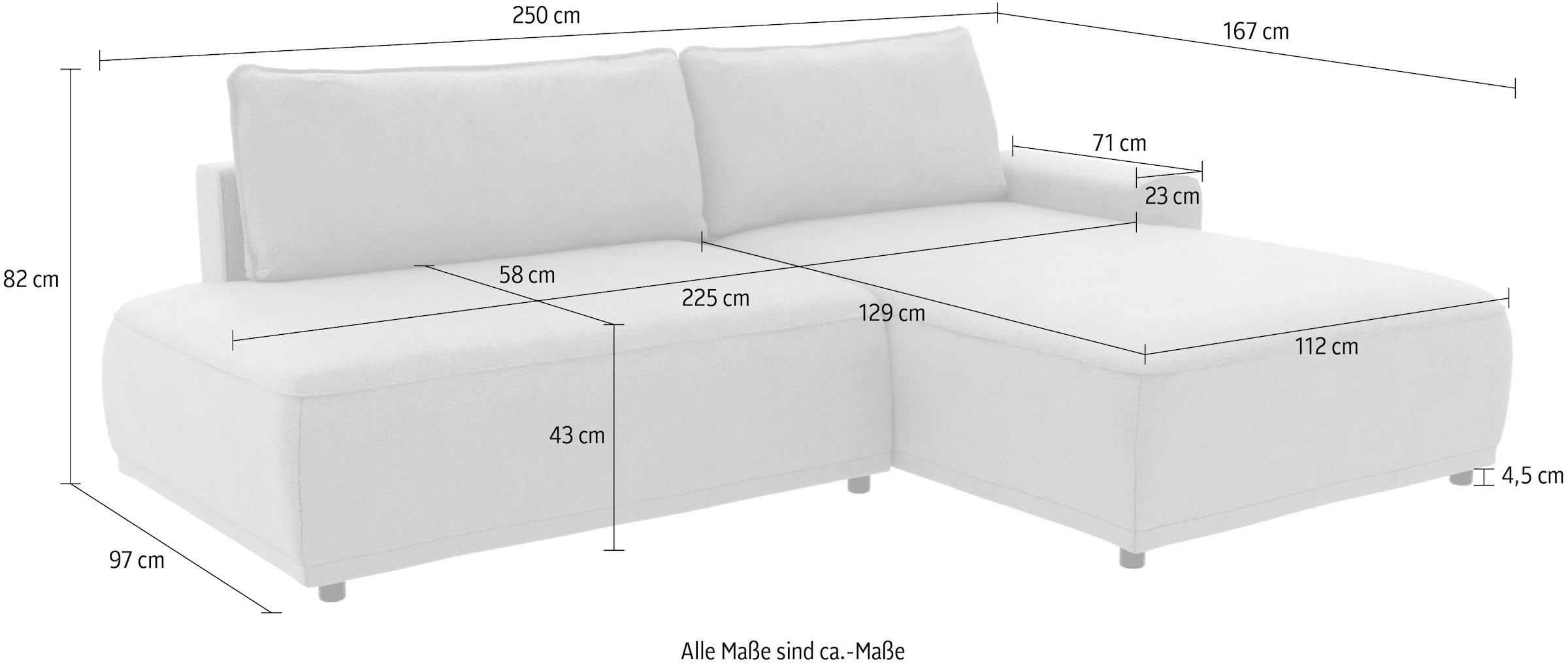 TRENDMANUFAKTUR Ecksofa »Fordon II, Schlafsofa mit Bettkasten, Couch in L-Form, Breite 250 cm«, in Cordstoff HYPER, dunkelgrau, Armlehne rechts