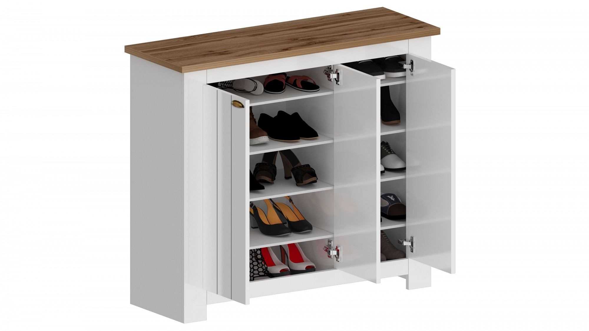 INOSIGN Schuhschrank »FIGO, Made in Italy – Schuhkommode,Schuhregal für ca. 30 Paar Schuhe«, (1 St.), 3-Türig, Siebdruck-dekorative Fräsungen, 10 Fächer, Höhe: 100 cm