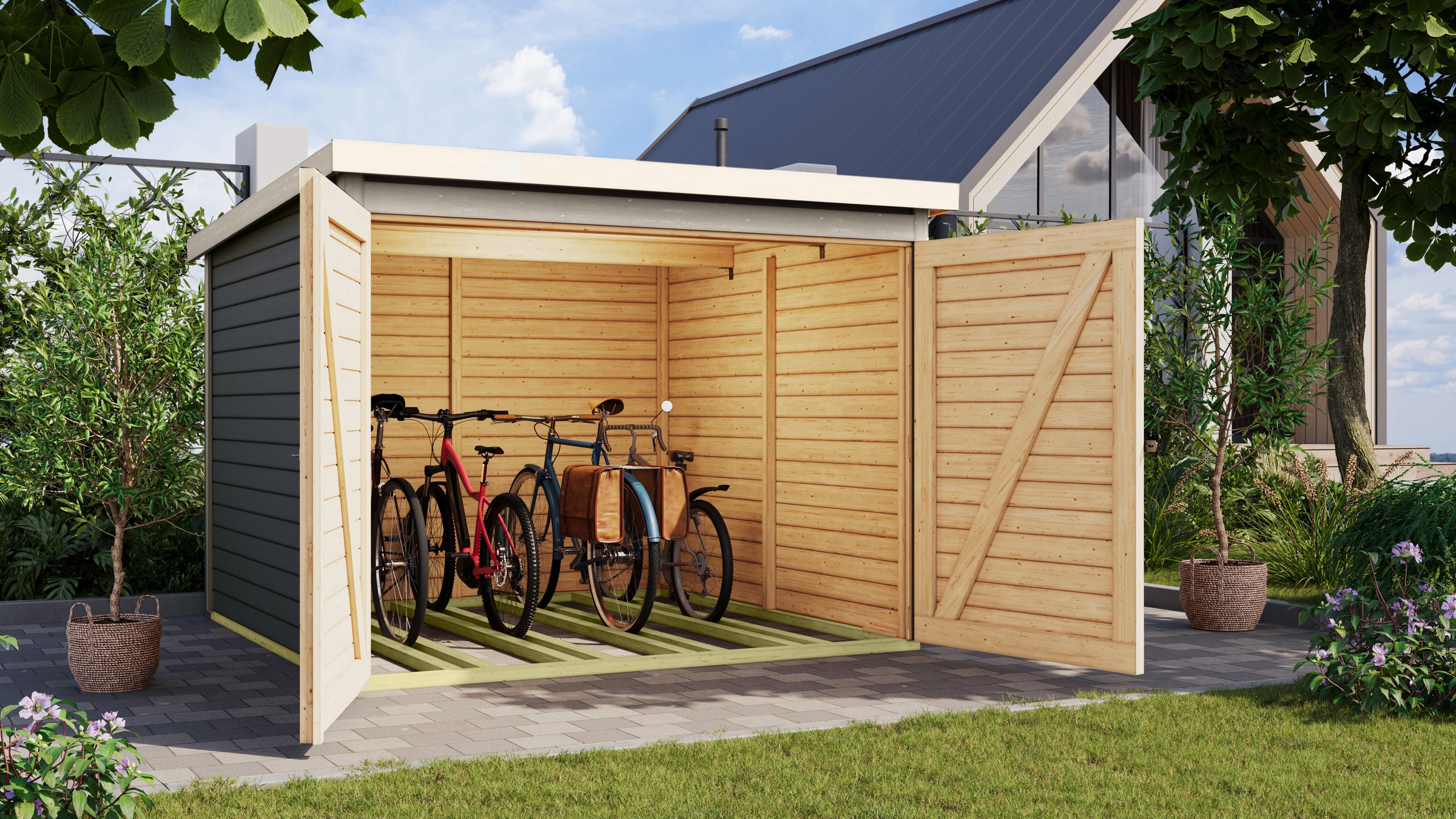 Karibu Fahrradbox "Fahrradgarage 4", grau (terragrau), B/H/T: 212,5cm x 167cm x 216,5cm
