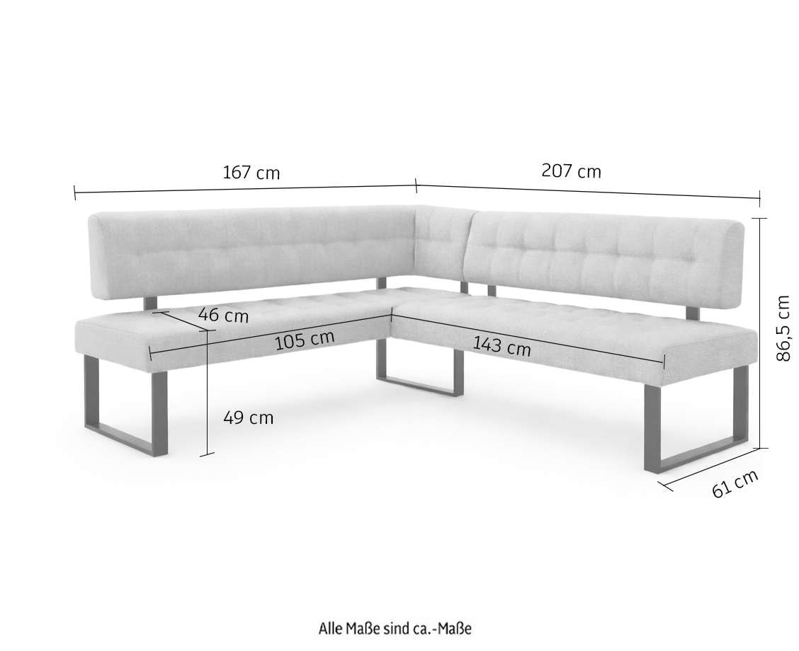 Home affaire Eckbank »Mia Küchenbank, Polsterbank, Esszimmerbank, 207x167 cm« Moderne Bank und  Farben, Sitzplatzanzahl: 5, Frei in Raum stellbar