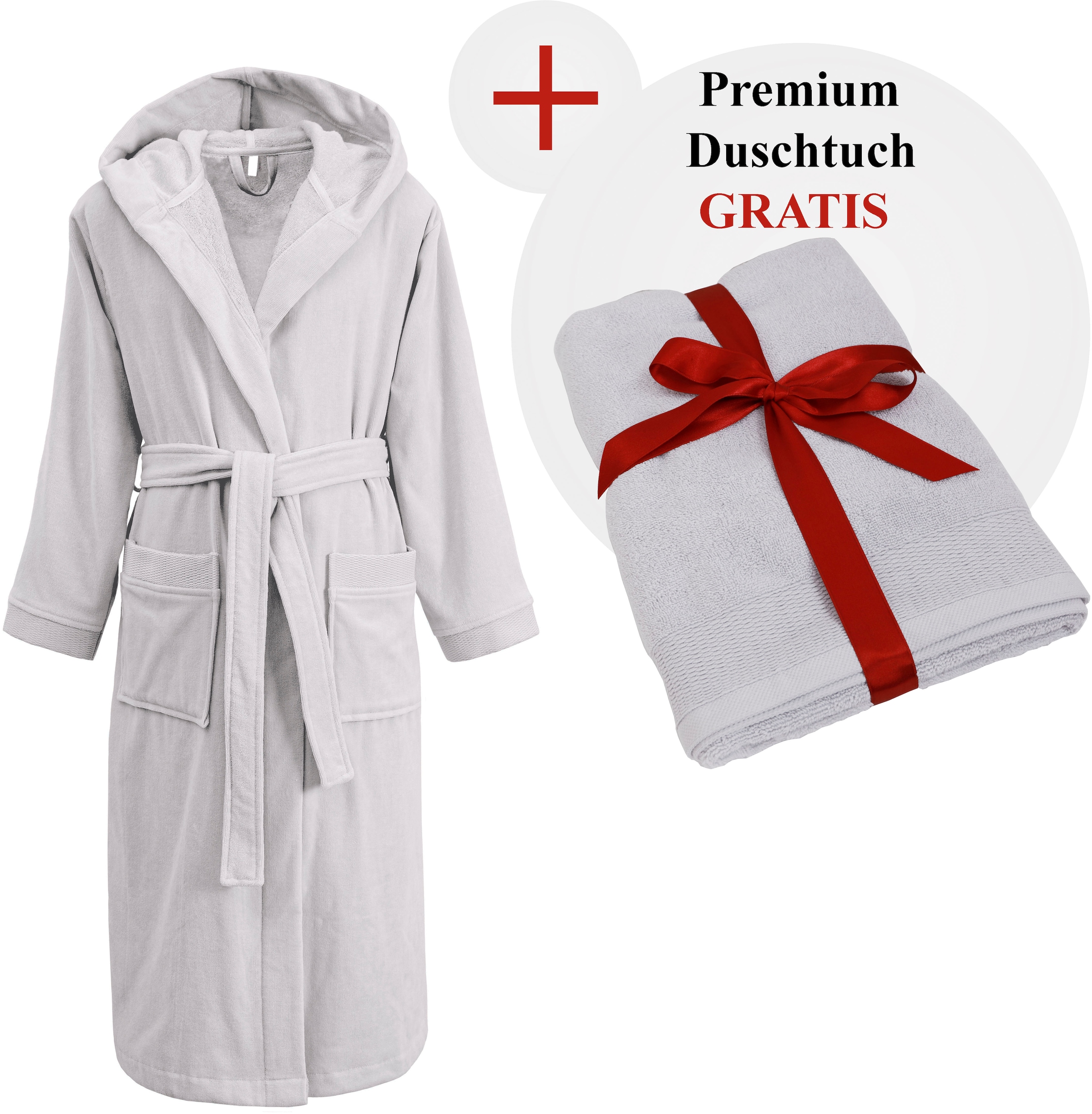 OTTO home Unisex-Bademantel »Fenya, 330 g/m², Premium, Hotelbademantel, Morgenmantel,  Sauna & Spa« 1 Stk. Reißverschlusstaschen, weich mit GRATIS-Zugabe: 1x Duschtuch 70x140 cm