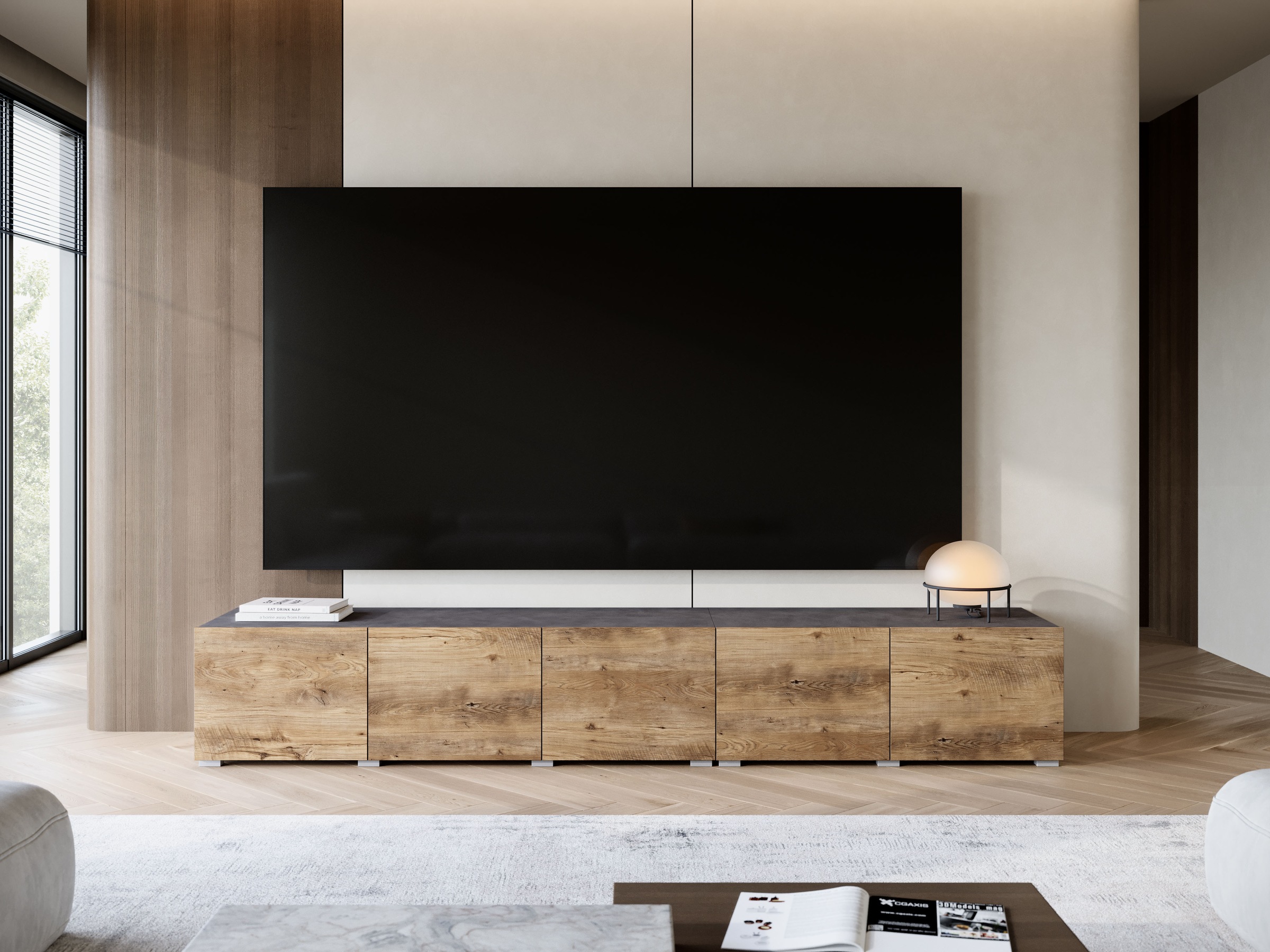 OTTO home Lowboard »Denver 250 cm für bis zu 98-Zoll TVs - Weltmeisterschaft im XXL Format« Wahlweise mit oder ohne offenes Fach in der Mitte