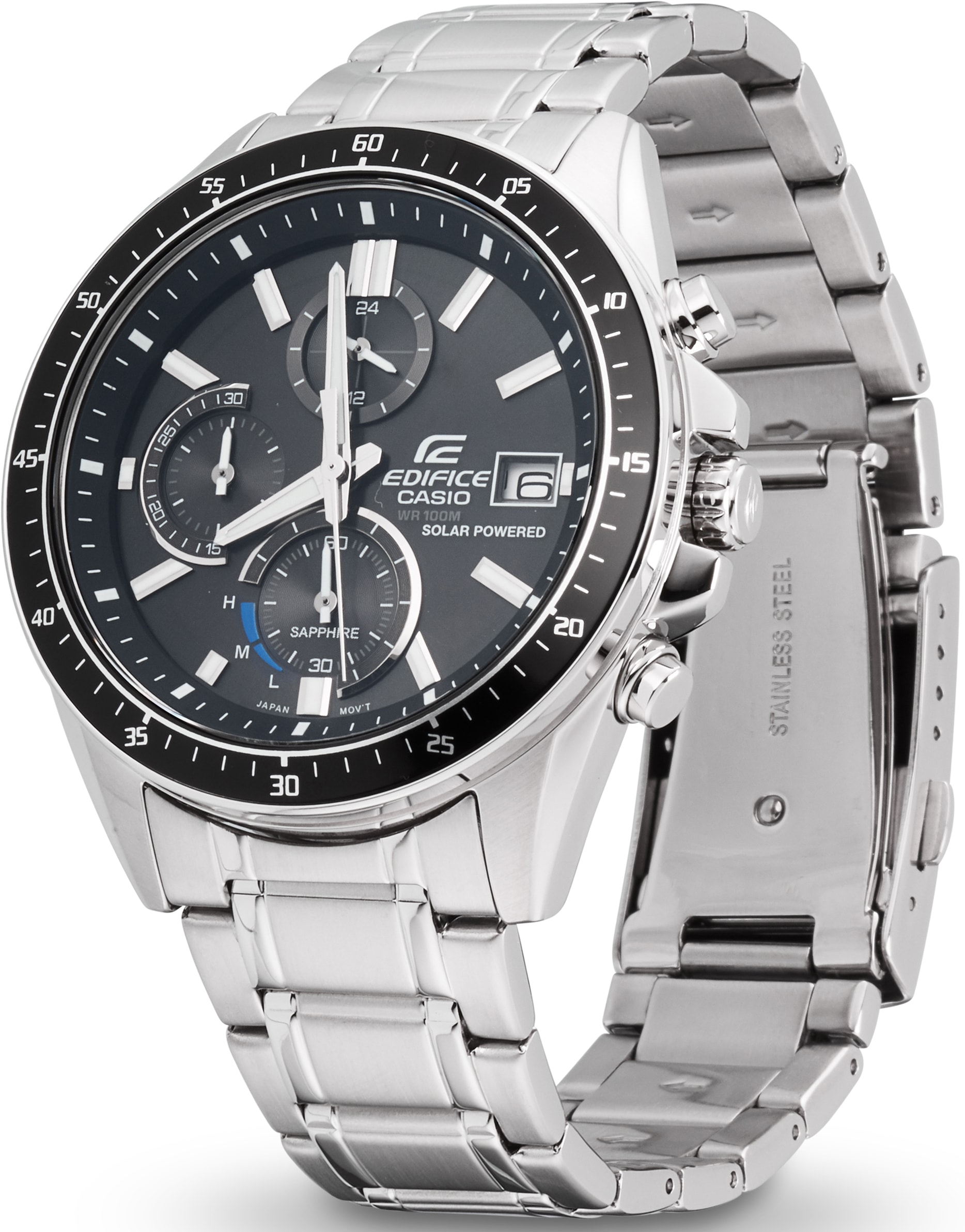 CASIO EDIFICE Chronograph, Solaruhr, Armbanduhr, Herrenuhr, Saphirglas, Edelstahlarmband