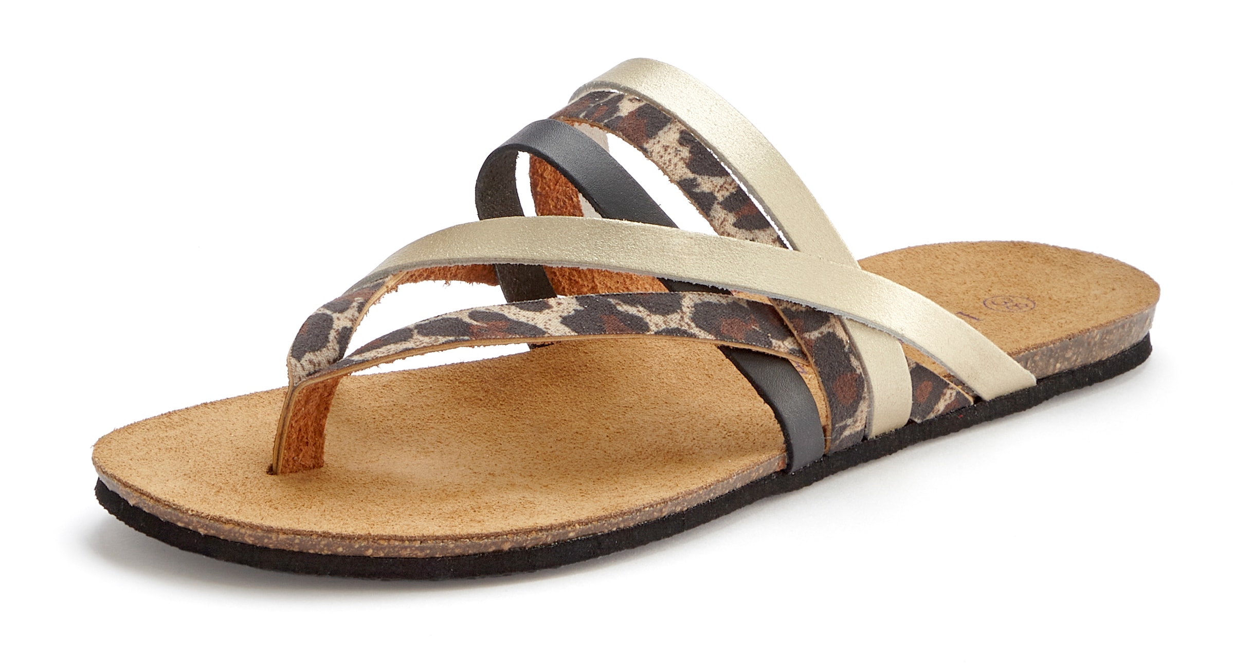 LASCANA Zehentrenner, Sandale, Pantolette aus Leder mit Korkfußbett