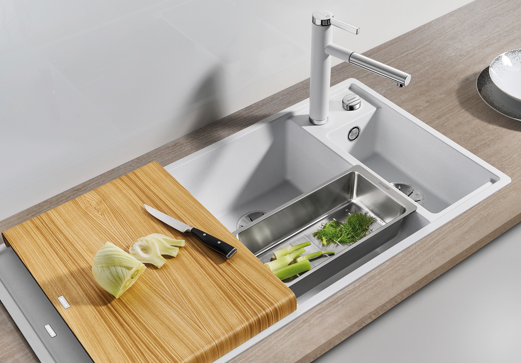 Blanco Granitspüle »AXIA III 6 S« 1 Stk. tlg. inklusive Esche-Compound-Brückenschneidebrett und Multifunktionsschale