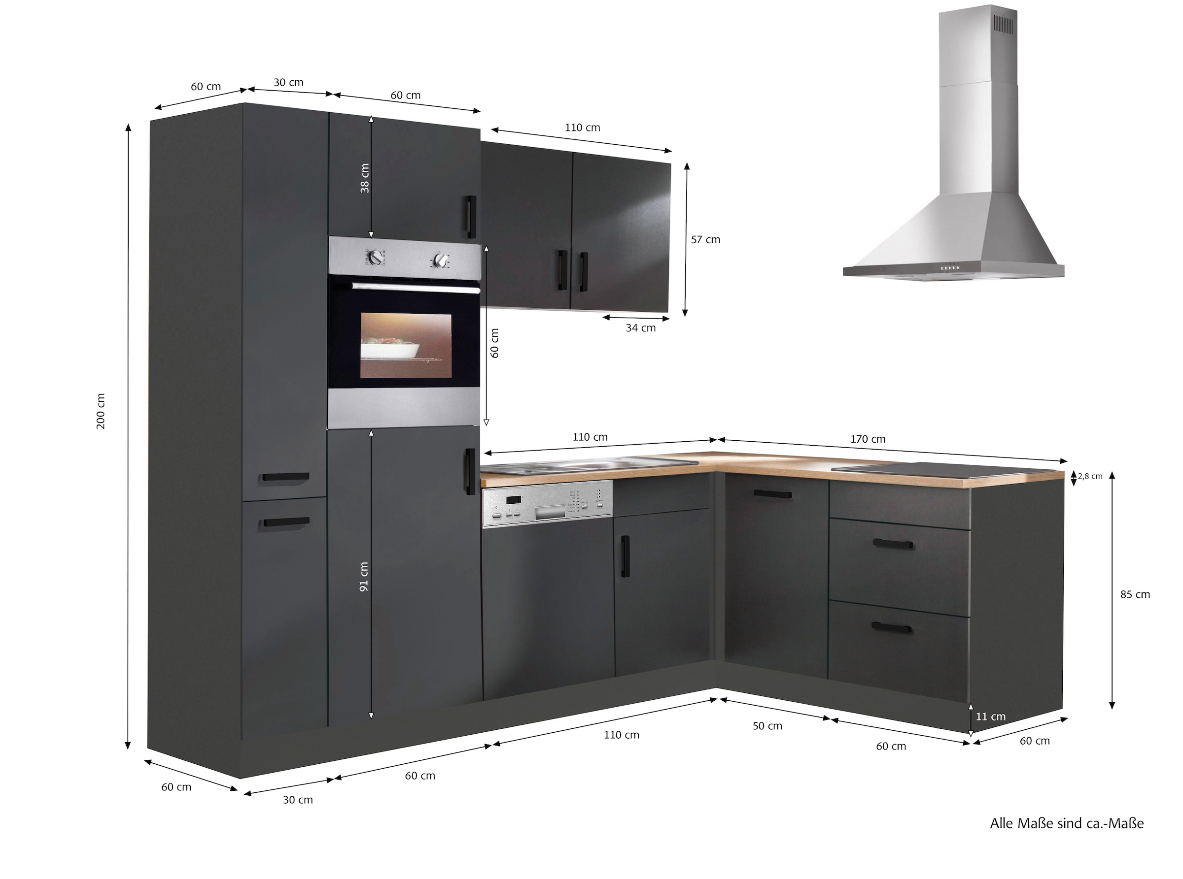 KOCHSTATION Winkelküche »KS-Toronto«, Stellbreite 260x170 cm, mit E-Geräten