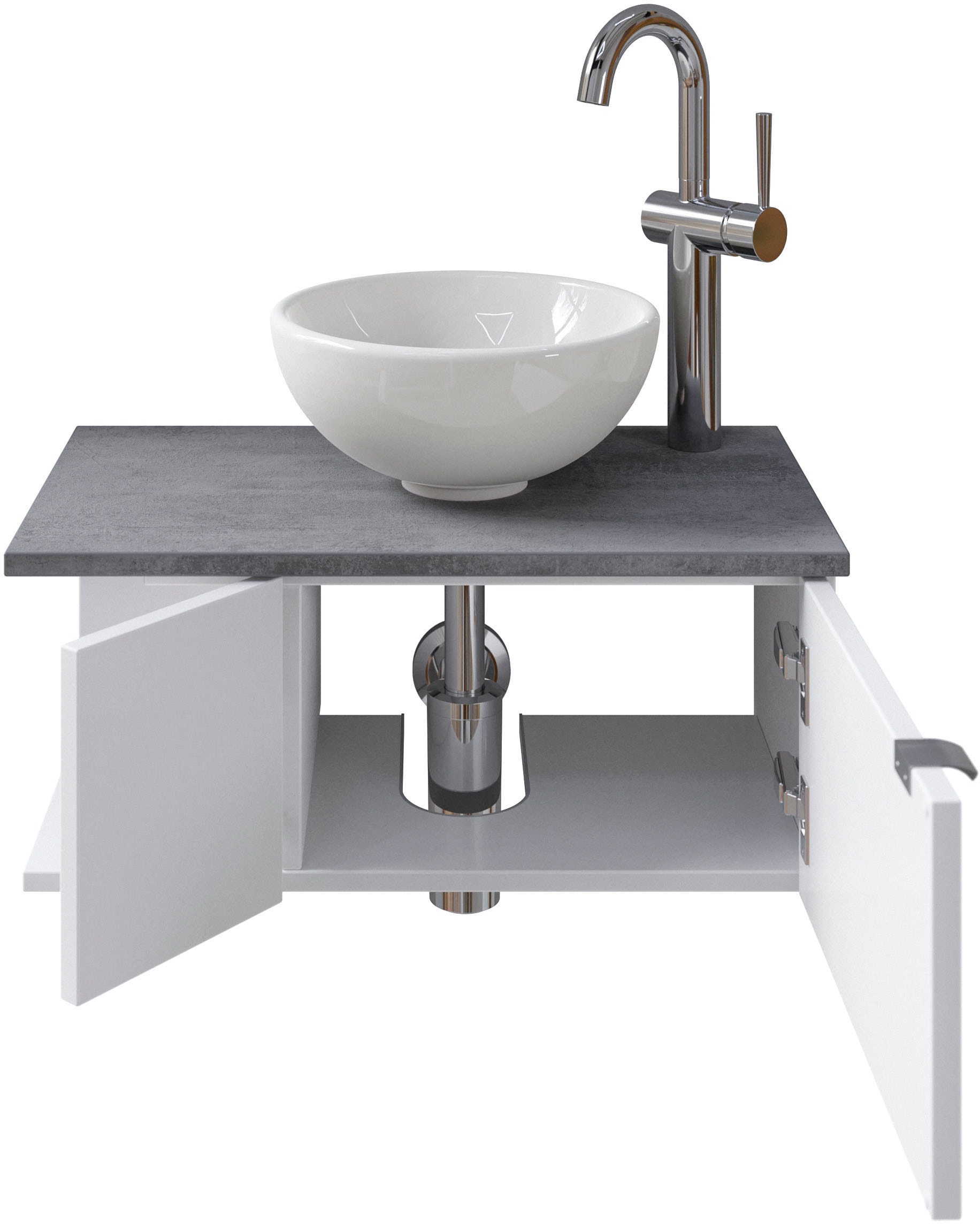 Saphir Waschtisch »Serie 6915 Waschschale mit Unterschrank für Gästebad, Gäste WC«, 61 cm breit, 2 Türen, offenes Fach, kleine Bäder, ohne Armatur