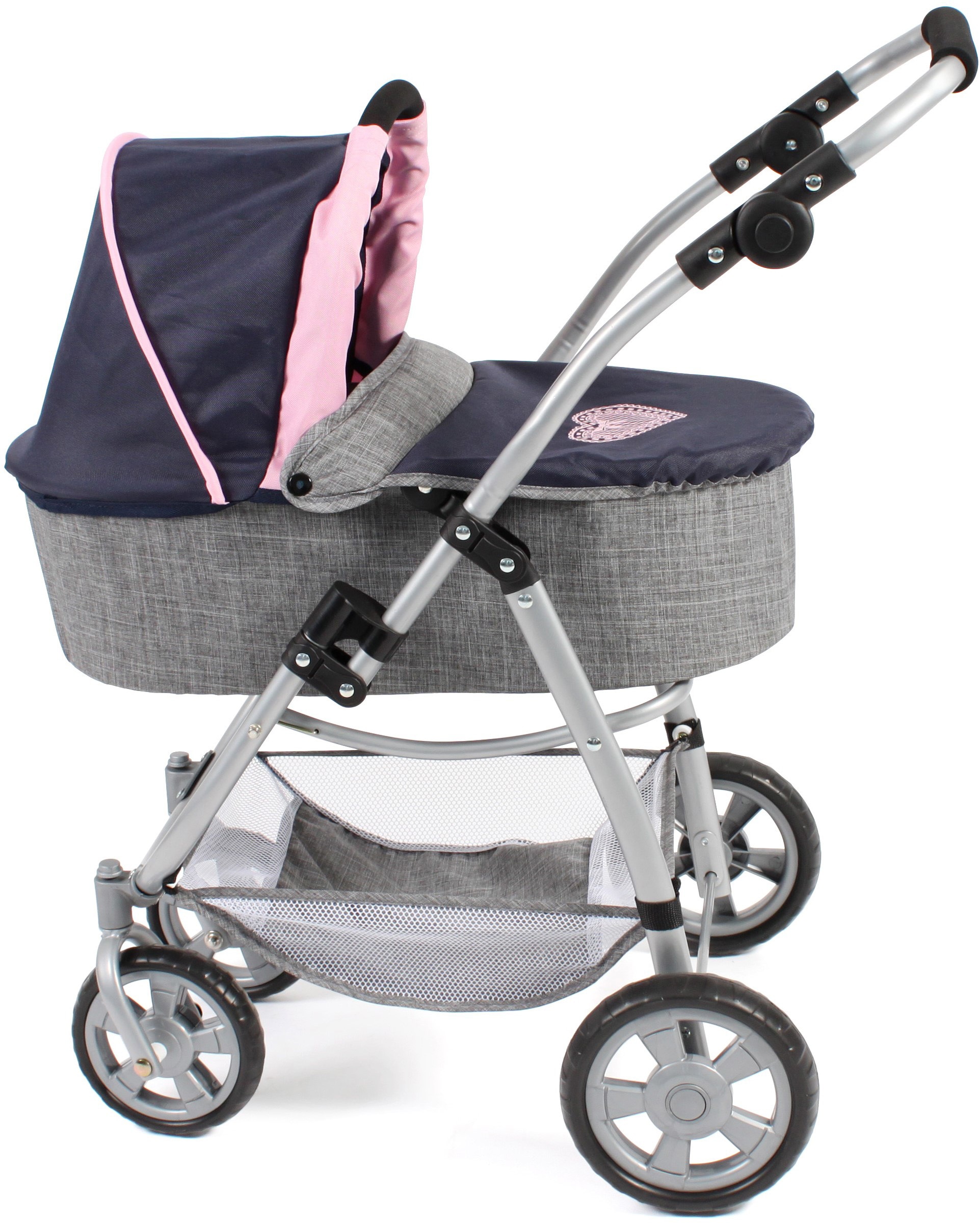 CHIC2000 Kombi-Puppenwagen »Emotion All In 3in1, Grau-Navy«, inkl. Babywanne, Babyschale und Sportwagenaufsatz