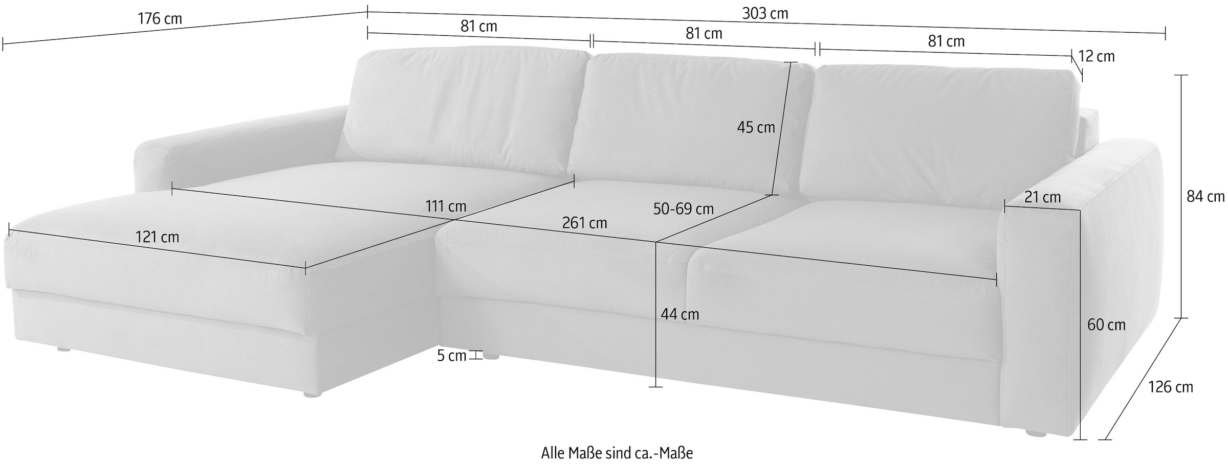 Home affaire Ecksofa »Bloomfield, elegant, viel Platz, Mega Couch, Breite 303cm, L-Form« extra tiefe Sitzfläche, wahlweise mit Sitztiefenverstellung