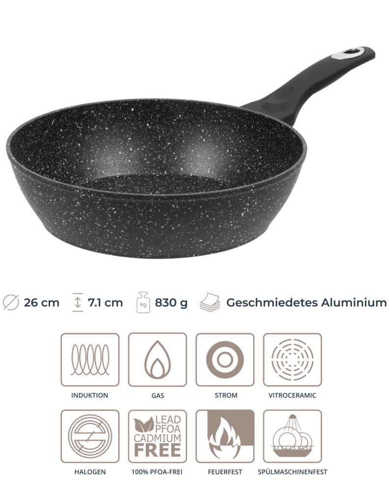 RESTO Kitchenware Bratpfanne »Antlia, tiefe Pfanne mit ergonomischem Soft-Touch-Griff«, Aluminium, (1 tlg.), Marmor-Antihaftbeschichtung, 4-lagig, für alle Herdarten geeignet