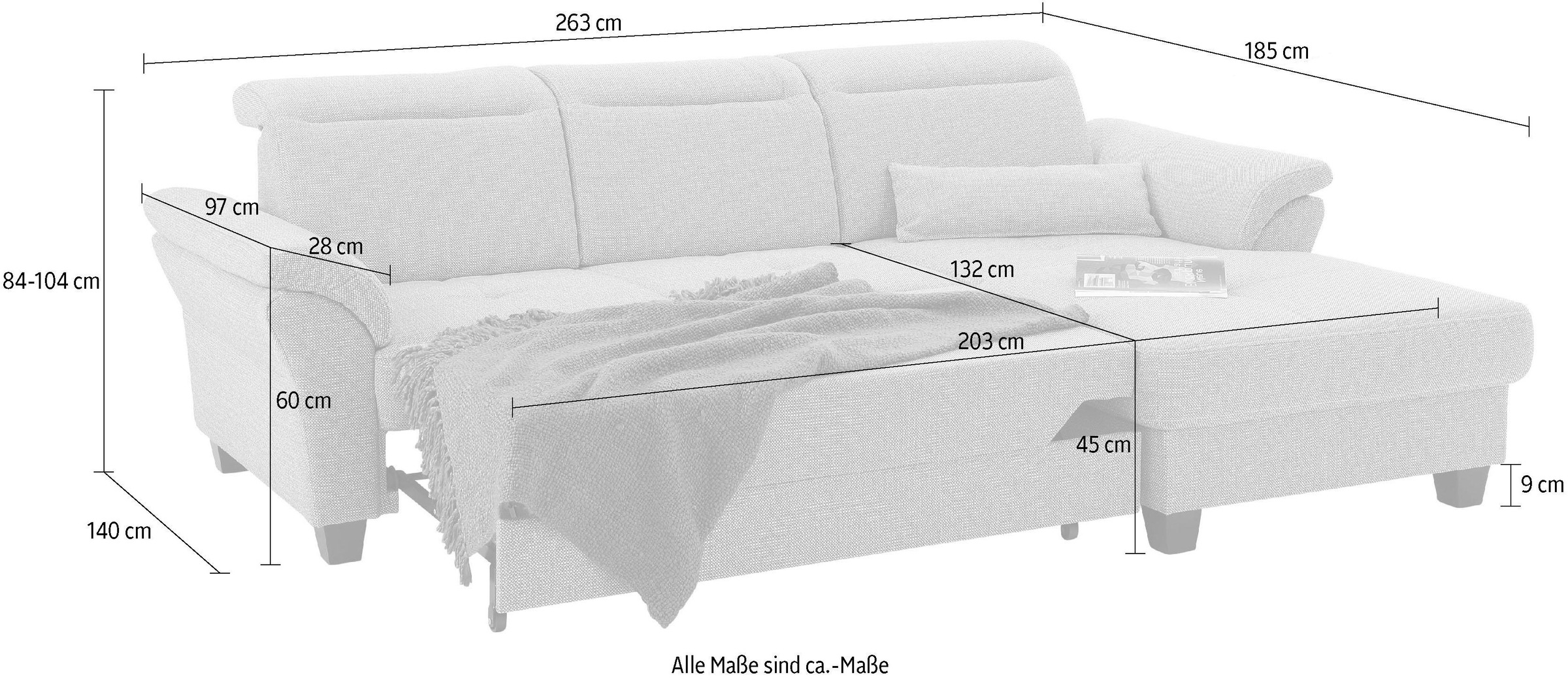 Home affaire Ecksofa »Solvei L-Form«, mit Recamierenabschluß und Sitztiefenverstellung