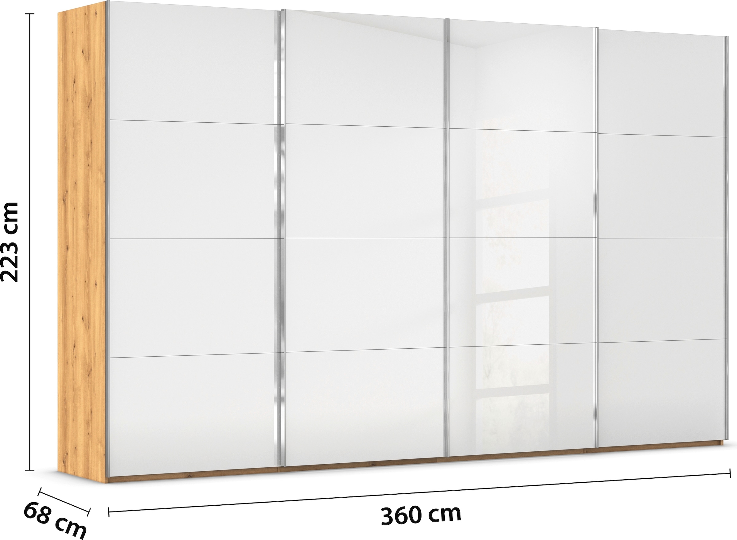 rauch Schwebetürenschrank »Kleiderschrank Schrank Garderobe Schlafzimmerschrank SCALE-FYRA«, edle viergeteilte Türen mit Glas-Front viele Farben MADE IN GERMANY