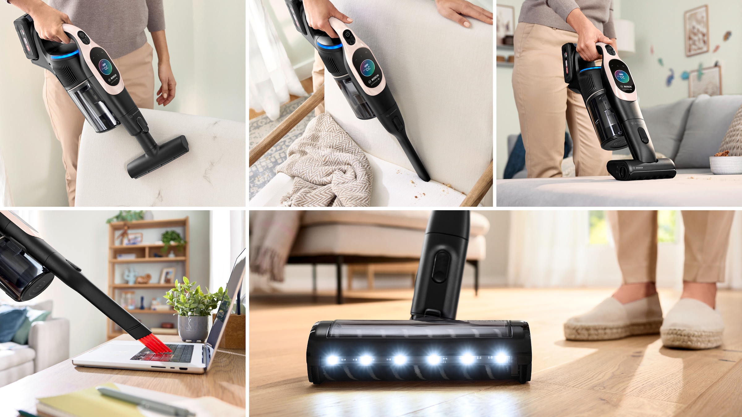 BOSCH Akku-Stielstaubsauger »Unlimited 10 BKS1041RHF, MicroClean™ Technology, Display, Knickrohr«, HEPA-Filtersystem, 10 Jahre Motorgarantie, LED-Licht, powder rose