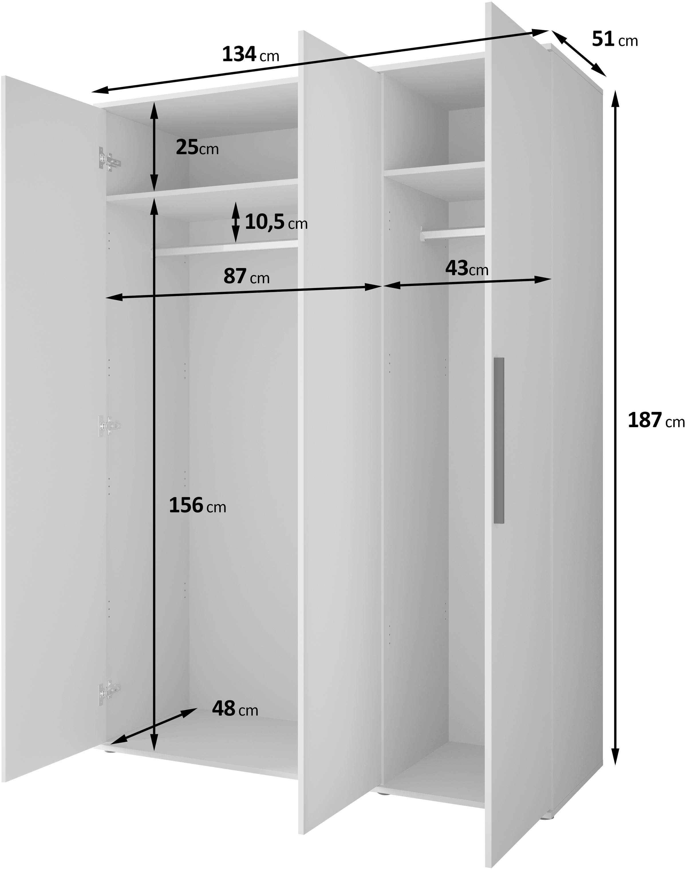INOSIGN Kleiderschrank »LAGOS Wäscheschrank, Garderobe, schwarze Griffe, Made in Europe«, Moderner Drehtürenschrank, FSC-zertifiziert, Schlafzimmerschrank