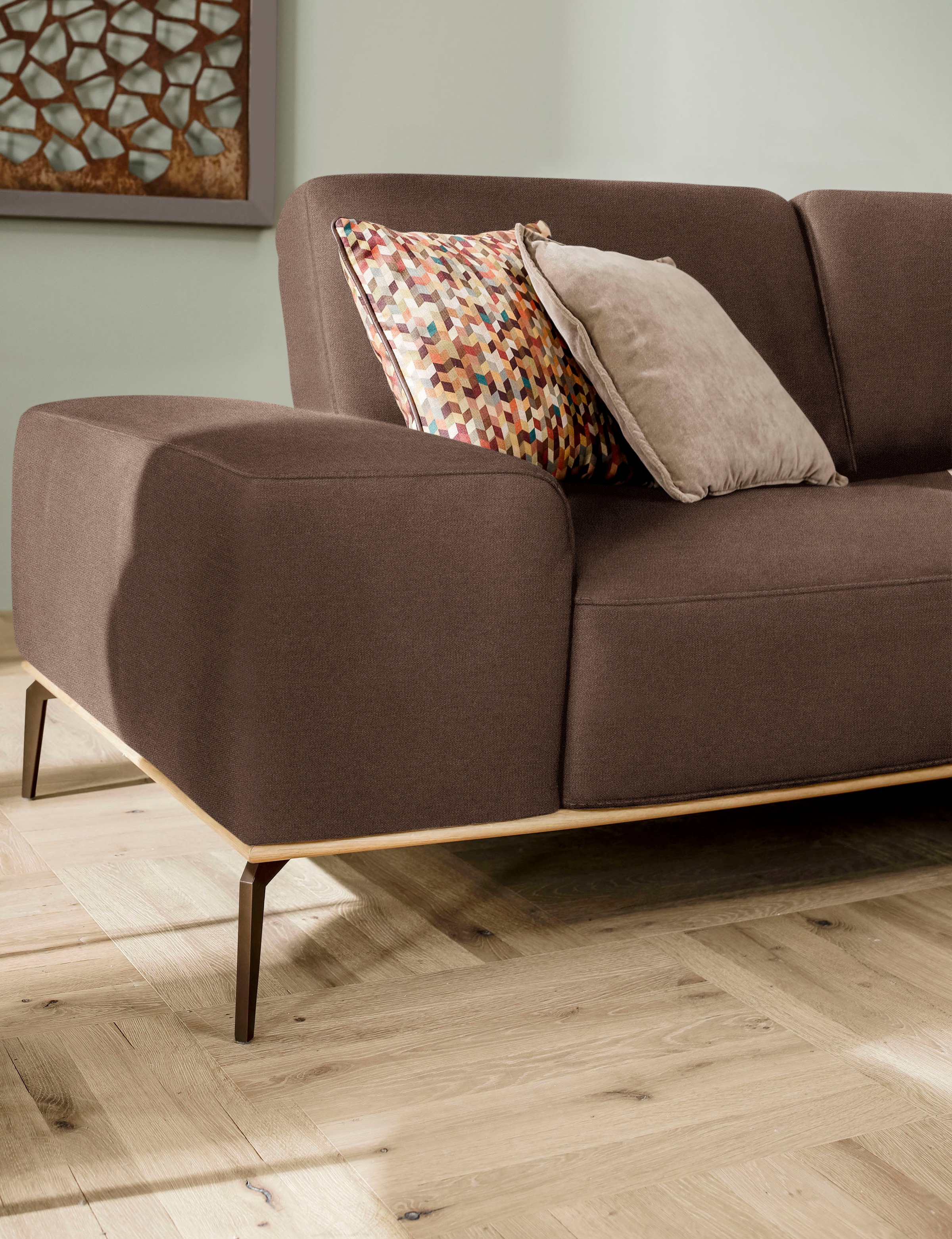 W.SCHILLIG Ecksofa »run, Designsofa mit tollem Sitzkomfort, bequem, L-Form«, mit Holzsockel, Füße in Bronze pulverbeschichtet, Breite 319 cm