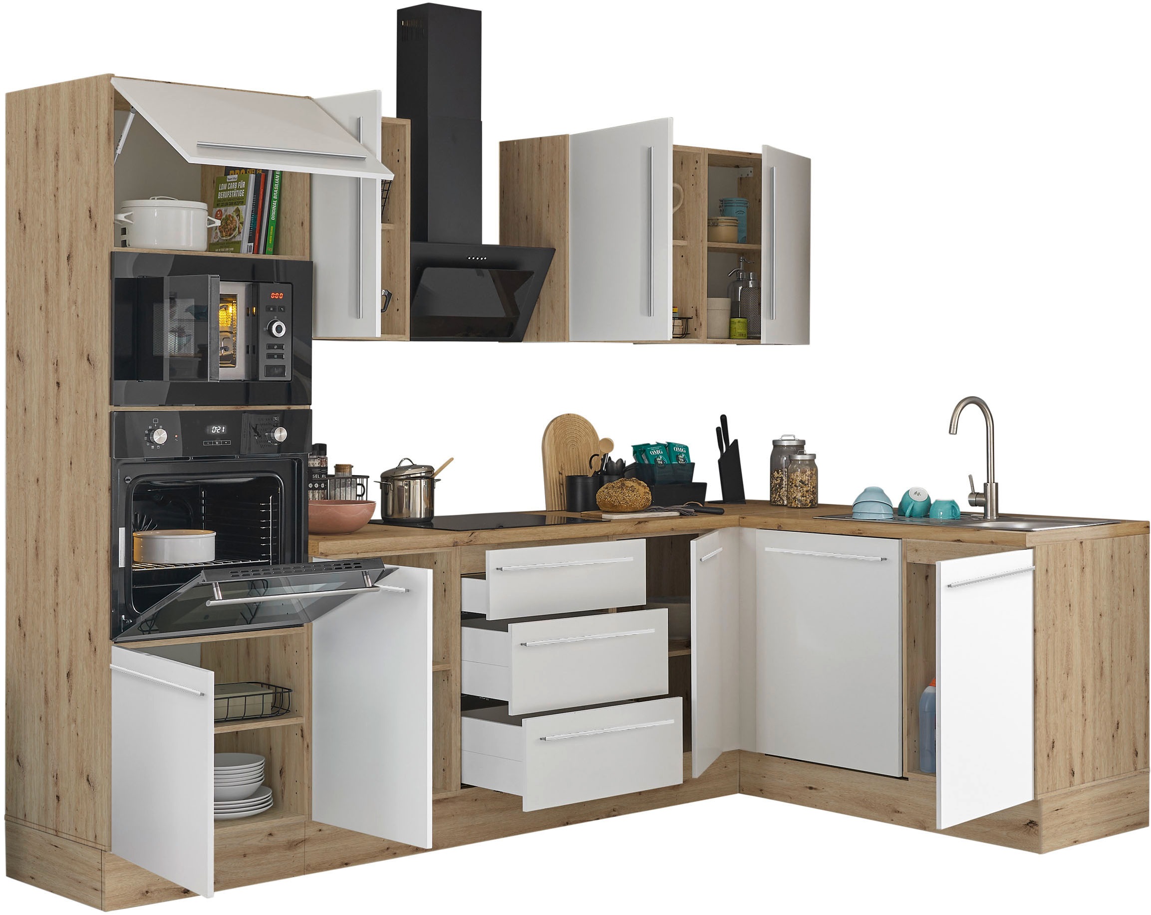 KOCHSTATION Winkelküche »Florida, Stellbreite 280x165 cm« wahlweise mit E-Geräten, mit Softclose für Türen und Schubkästen