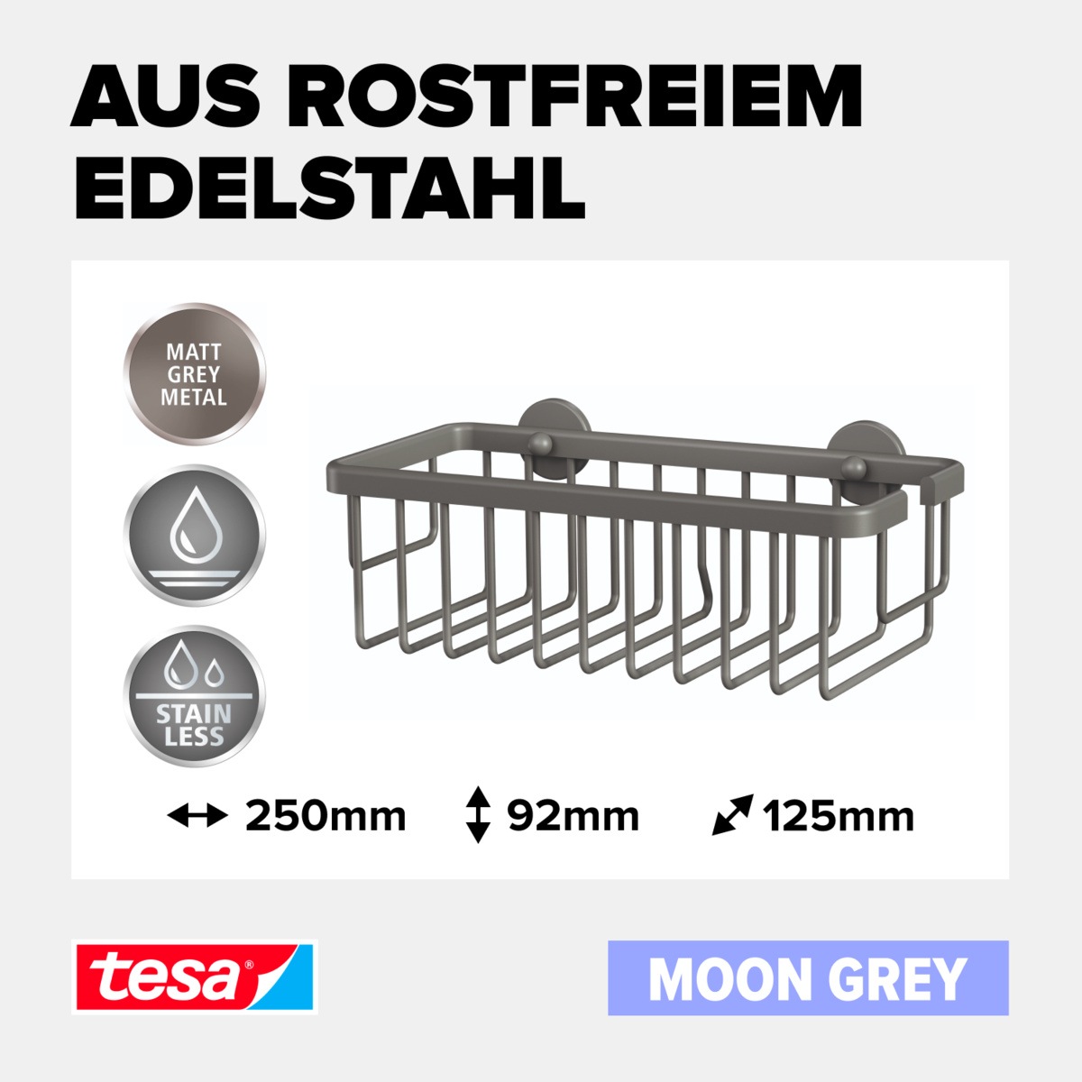 tesa Duschregal »MOON Duschkorb ohne Bohren - 9,2 x 25 x 12,5 cm« Packung günstig online kaufen
