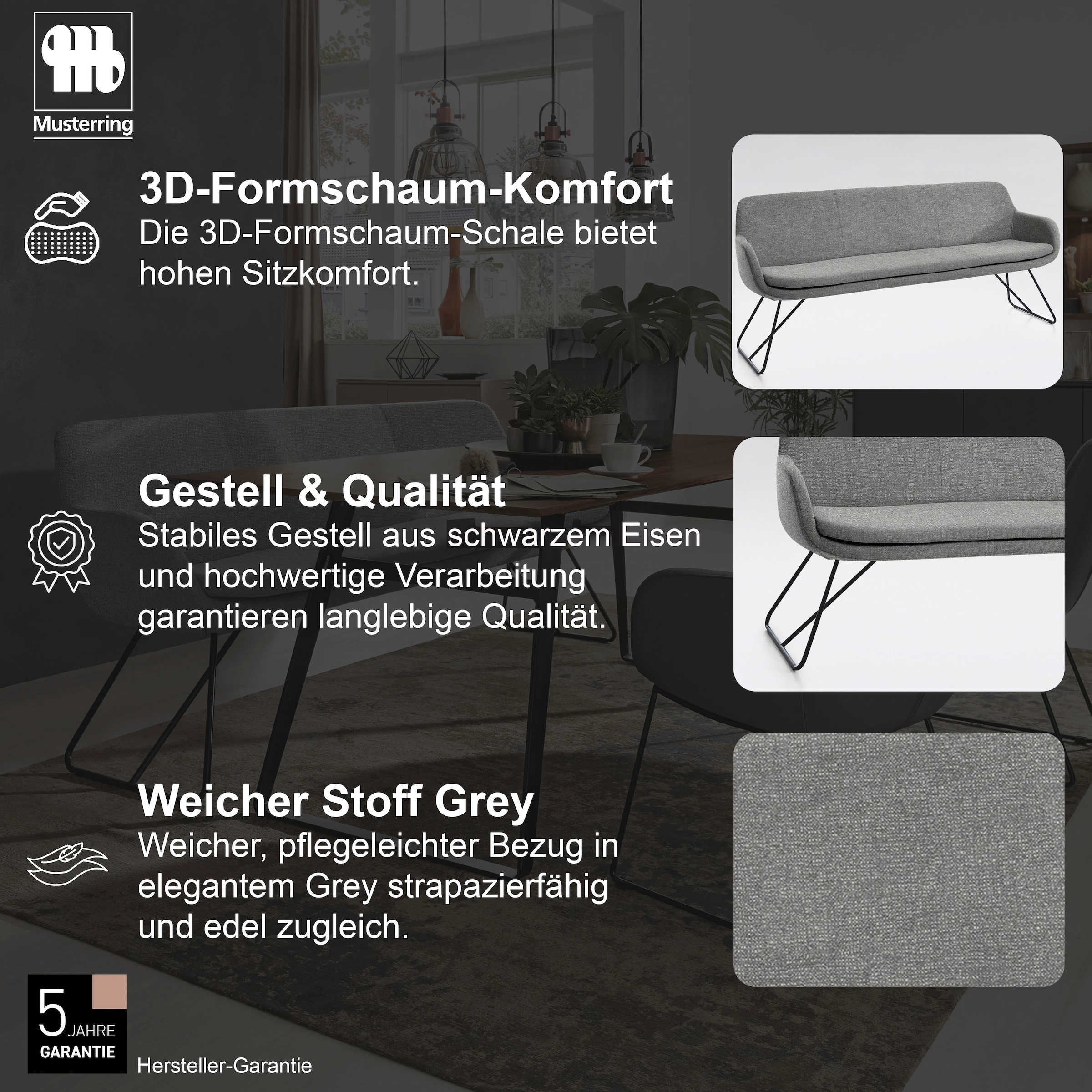 Musterring Essbank »Tavia« Schlittengestell in drei Ausführungen, Breite 180, 200 oder 220 cm