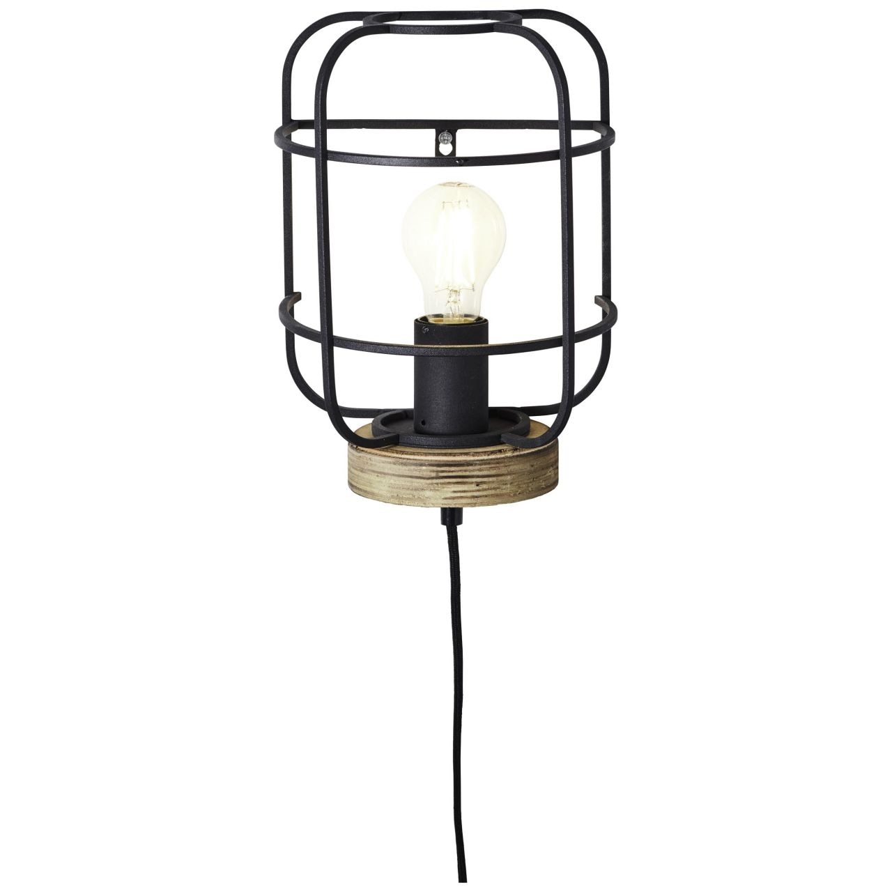 Brilliant Wandleuchte »Gwen« E27 1 Stk. 29 cm Höhe, 13,5 cm Ausl., E27, Metall/Holz, antik holz/schwarz korund