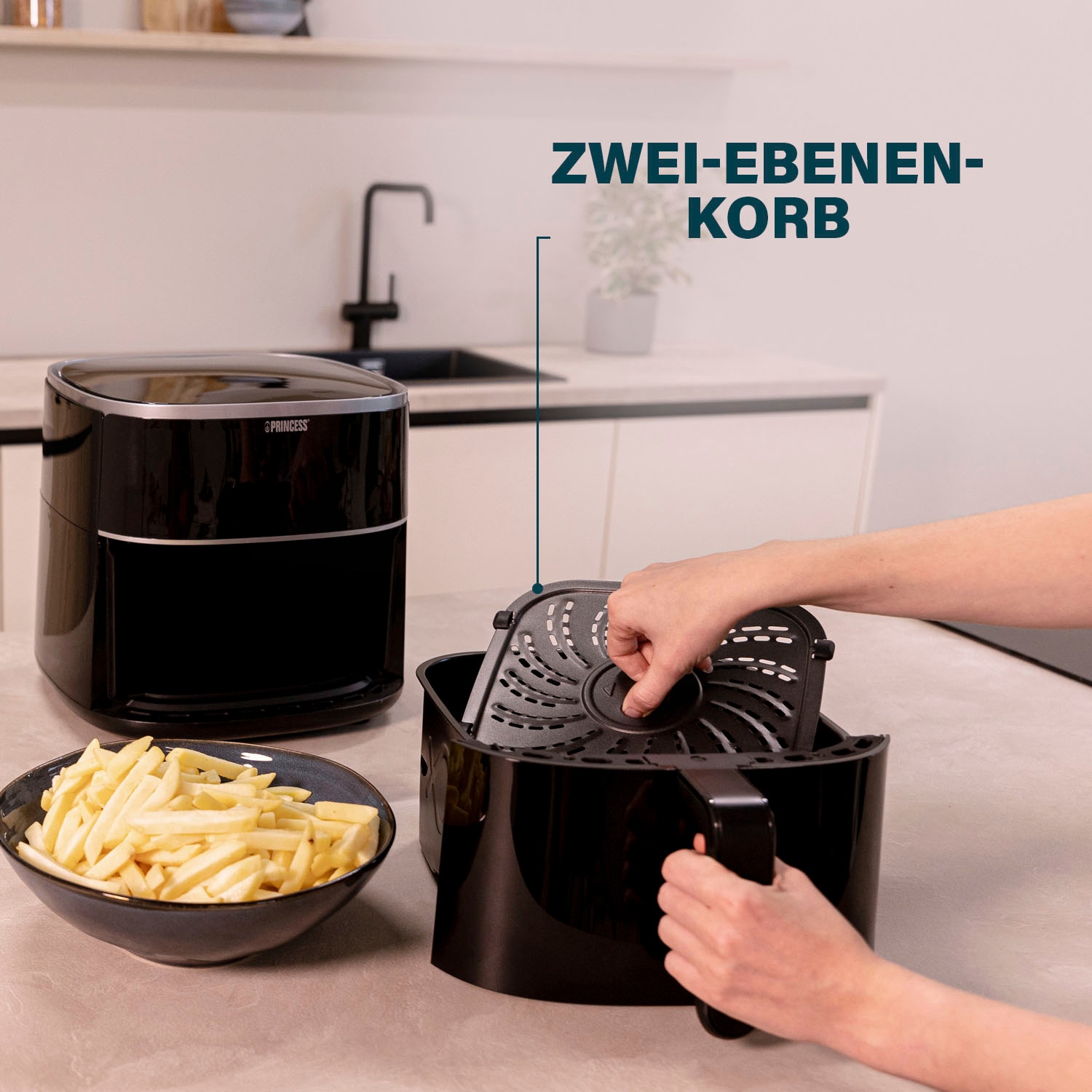 PRINCESS Heißluftfritteuse »182238 – Füllmenge des Behälters variierbar – 4 L«, 1350 W, Fassungsvermögen 4 l