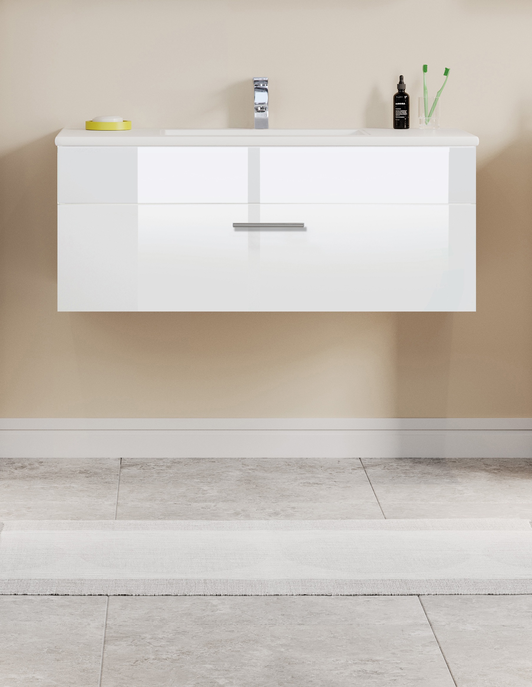welltime Waschtisch »Trento Light, 60cm, 80cm, 100cm, Keramik-Auflagebecken«, 1 feste Blende und 1 Auszug