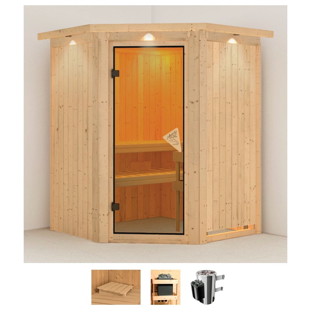 Karibu Sauna »Nanna«, (Set), 3,6-kW-Plug & Play Ofen mit integrierter Steuerung