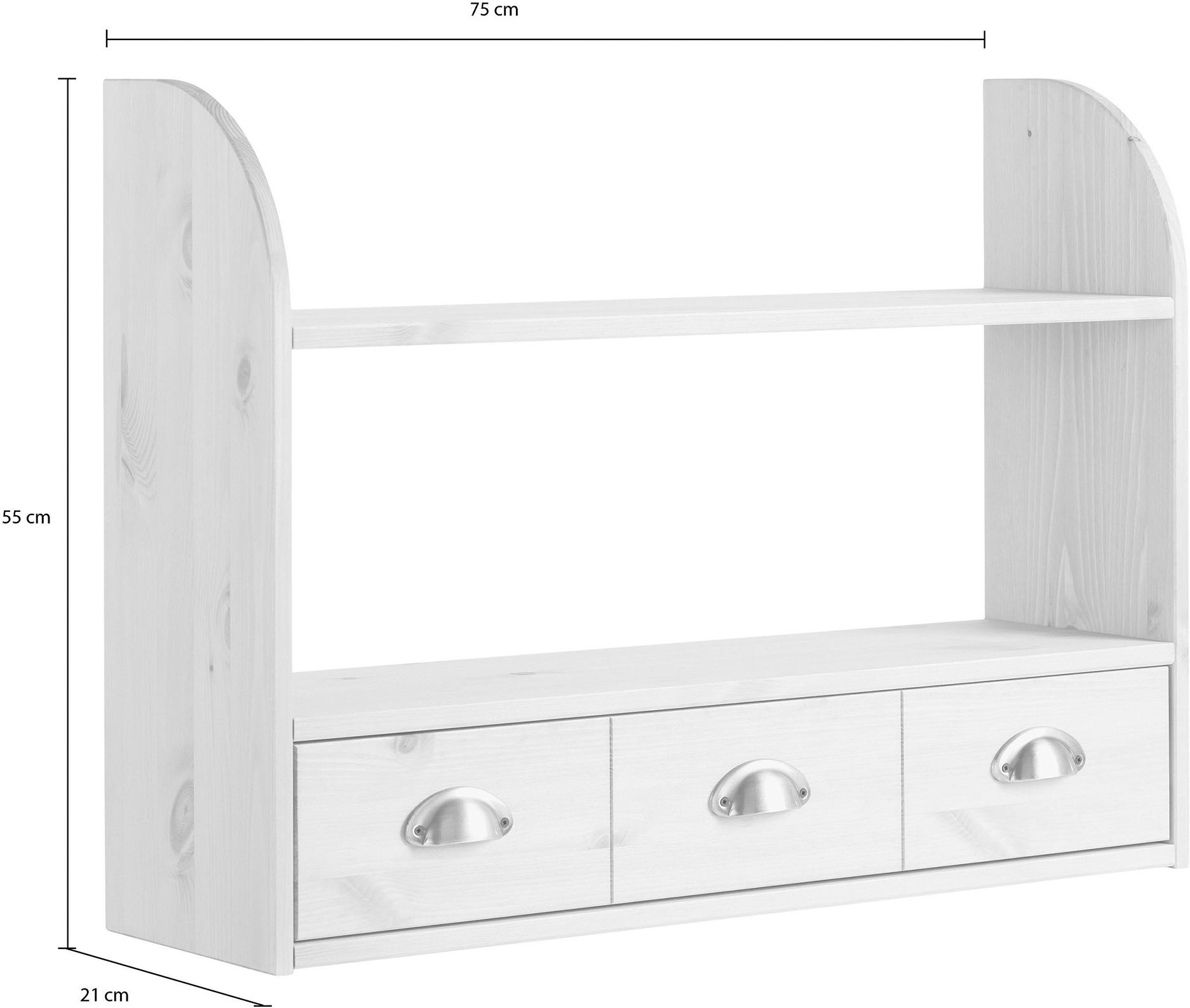 Home affaire Hängeregal »Oslo« 75 cm breit, aus massiver Kiefer, 1 breite Schublade, Metallgriffe
