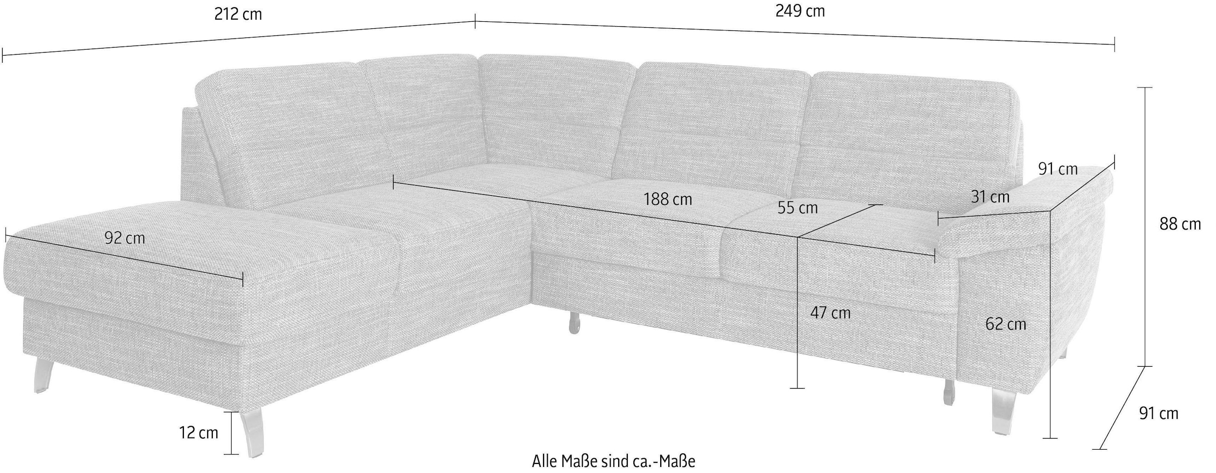 sit&more Ecksofa »Sorano L-Form«, wahlweise mit Bettfunktion und Bettkasten