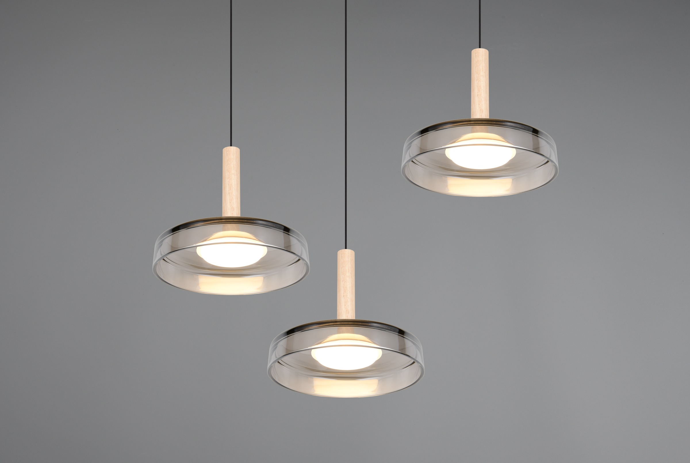 TRIO Leuchten LED Pendelleuchte »CELESTE dimmbare LED Hängelampe aus Metall Glas & Holz, 7,5W 750 Lumen«, 3 flammig, Leuchtmittel LED-Board | LED fest integriert, 3-flammig einfach höhenverstellbar von 50-200 cm 3-Stufen Dimmfunktion