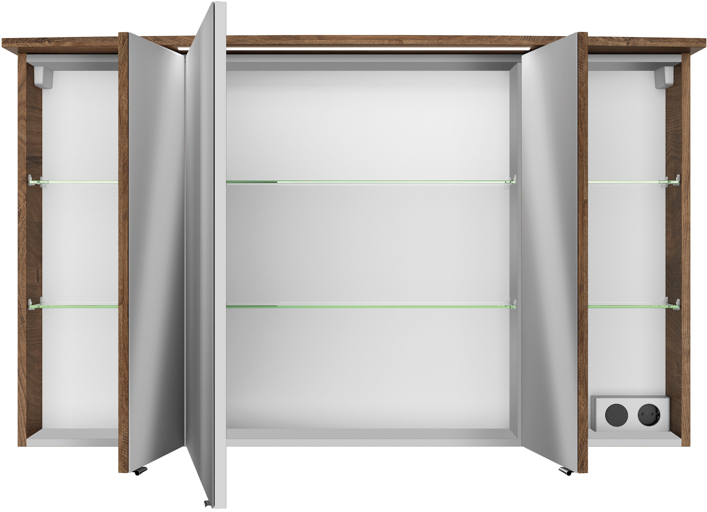 Saphir Badezimmerspiegelschrank »Serie 4010 Badezimmer-Spiegelschrank inkl. LED-Beleuchtung im Kranz«, Badschrank 122 cm breit, 3 Türen, 6 Glas-Einlegeböden, inkl Türdämpfer