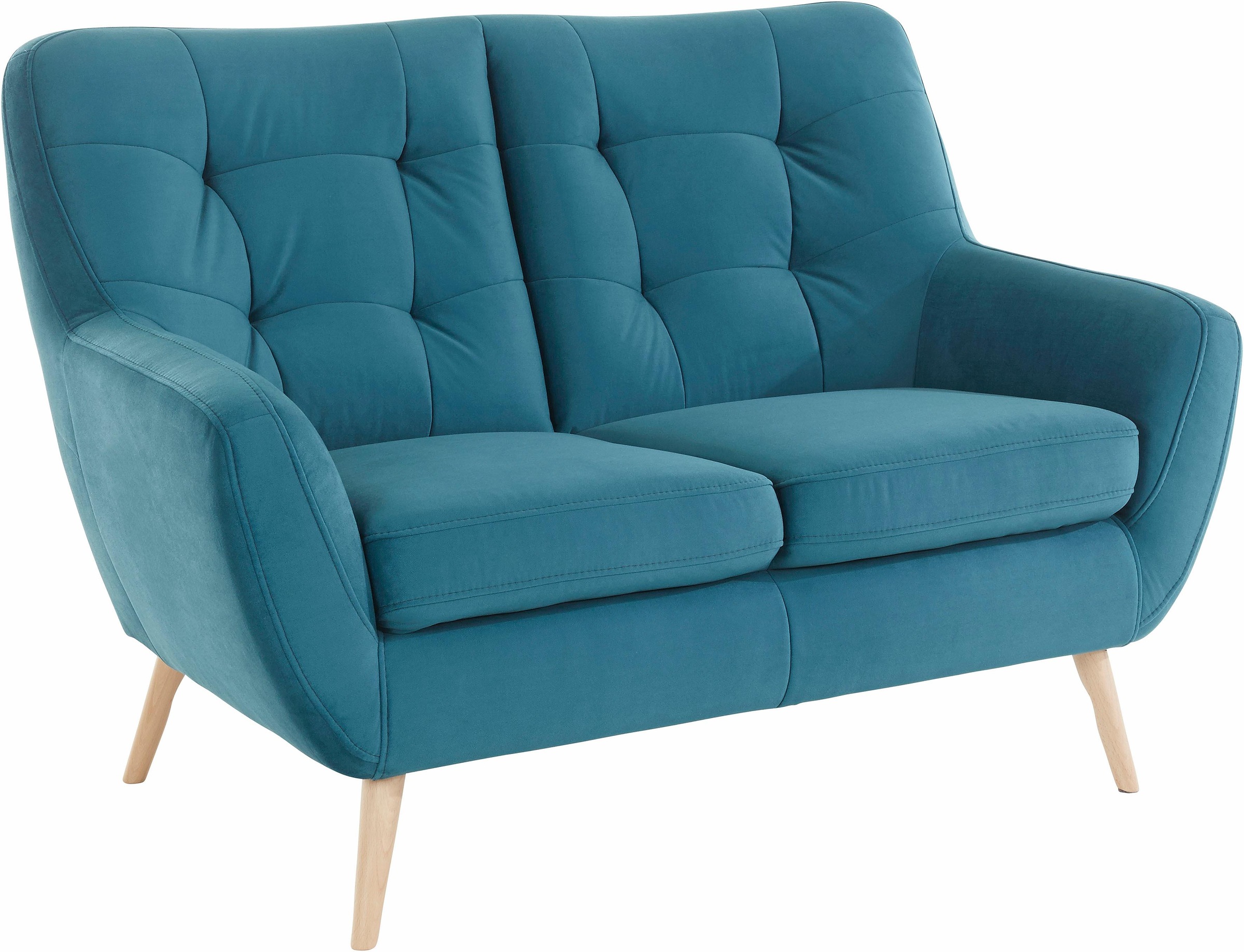 exxpo - sofa fashion 2-Sitzer »Scandi, bequem, aufwendige Rückenpolsterung für mehr Sitzkomfort«, akuelle Farben in hochwertige Bezugsqualitäten, Holzfuß