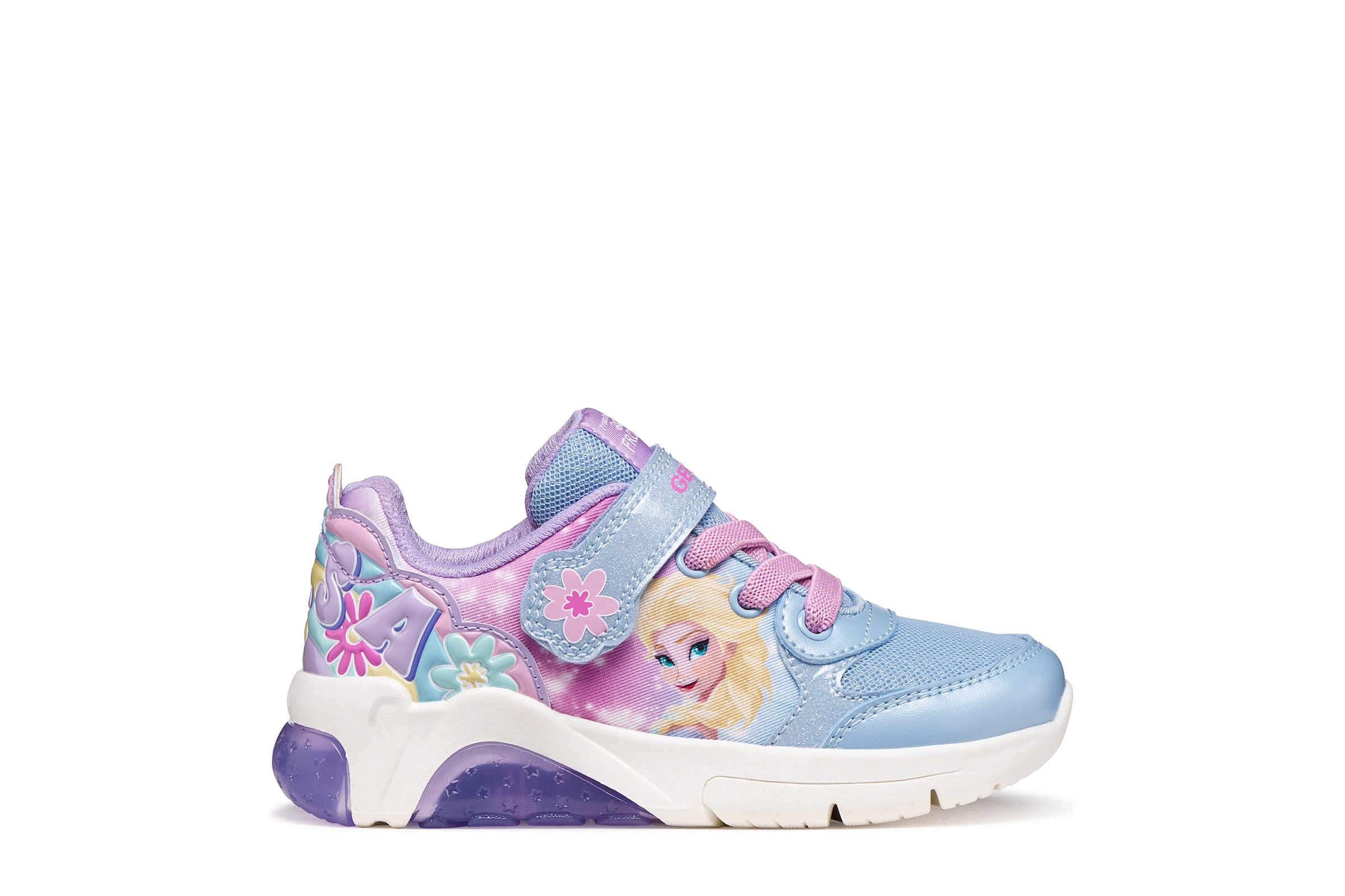 Geox Sneaker »J FADINLIGHT GIRL DISNEY - PRINCESS ELSA FROZEN«  Blinkschuh mit Elsa-Motiv, Größenschablone zum Download