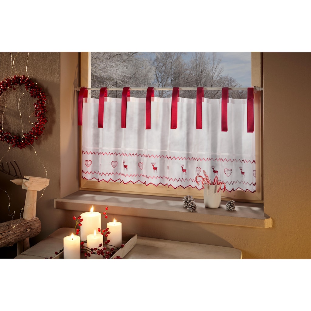 Home affaire Scheibengardine »Heart-Elk«, (1 St.), mit Weihnachttlichen Motiven transparent, bestickt, Voile