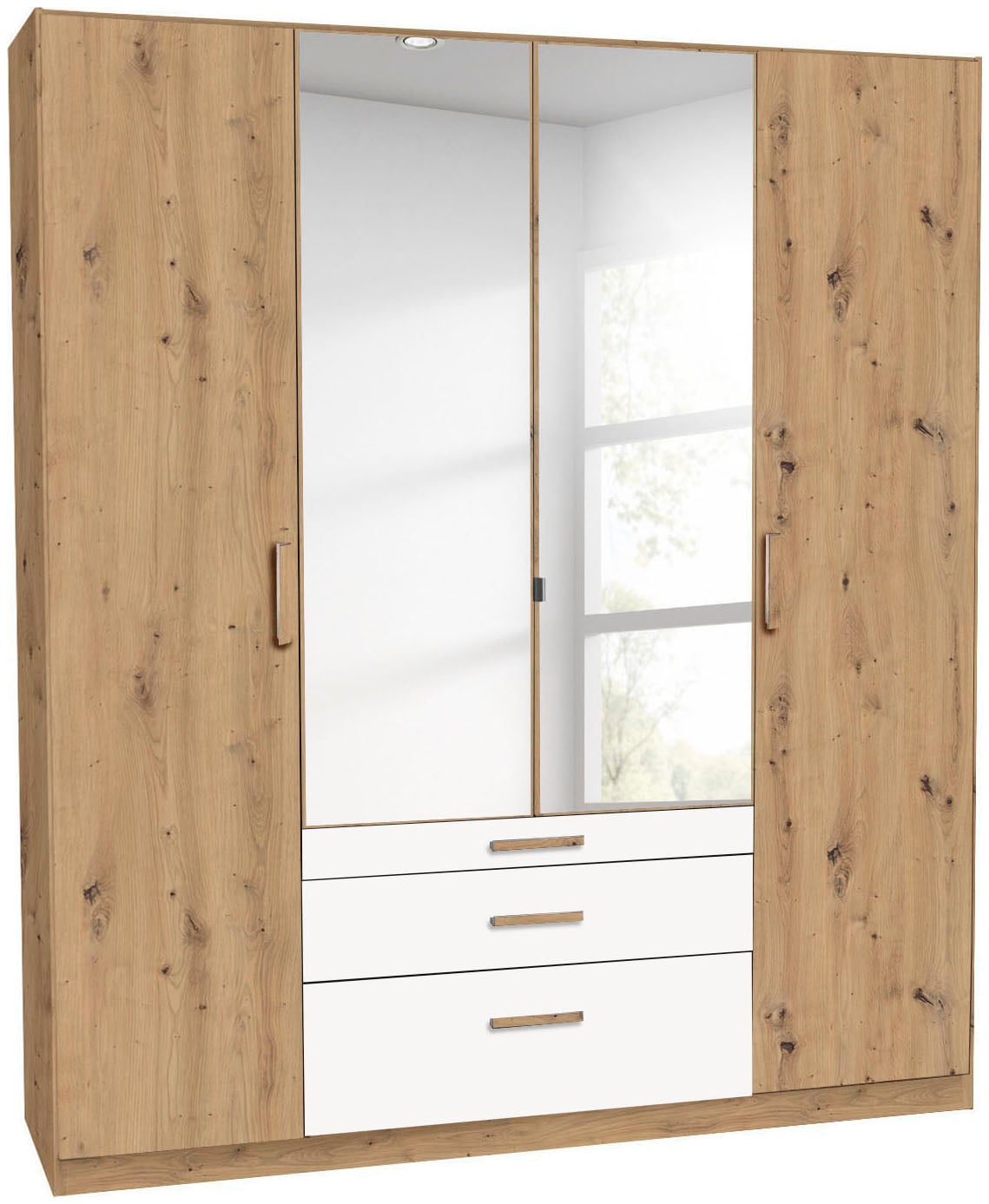 rauch Kleiderschrank »Schrank Drehtürenschrank Ankleide Garderobe Schlafzimmer MOSBACH« Breiten: 181/226/271 cm, Höhe 210 cm,  mit Spiegel und farblich abgesetzten Schubladen MADE IN GERMANY