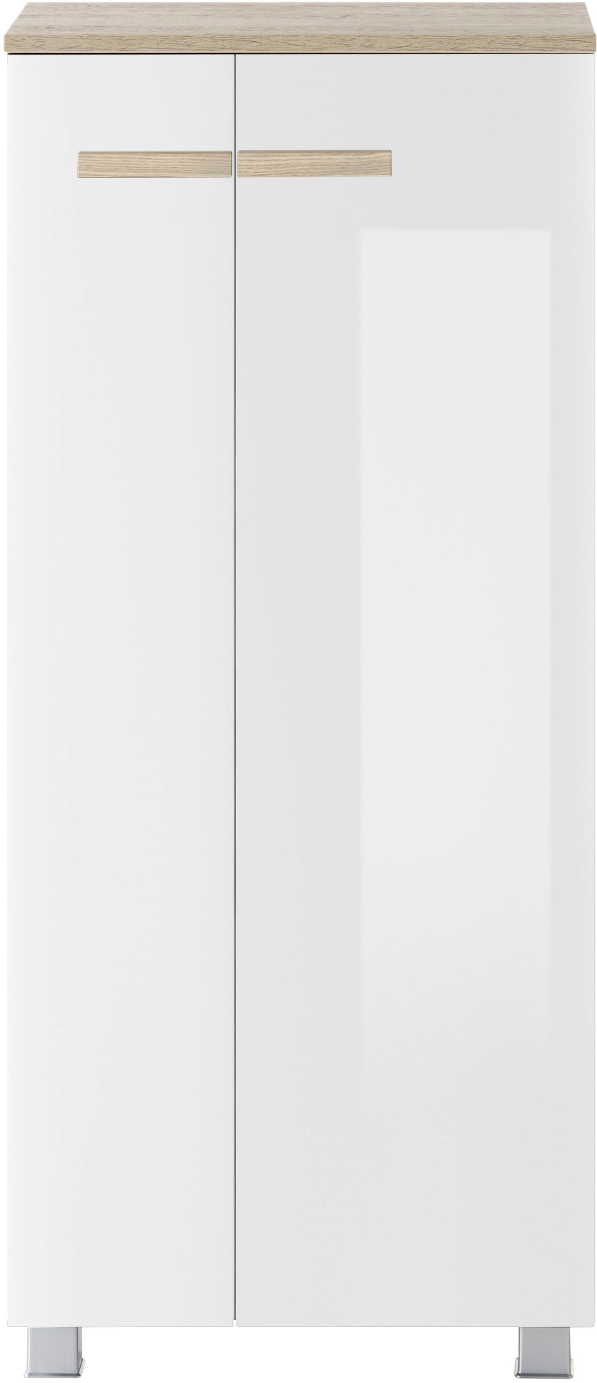 Places of Style Midischrank »SOLiD, Badschrank im modernen Design, Schrank mit Holzgriffen«, in zwei Farben verfügbar, mit Stauraum, stehend o. hängend montierbar