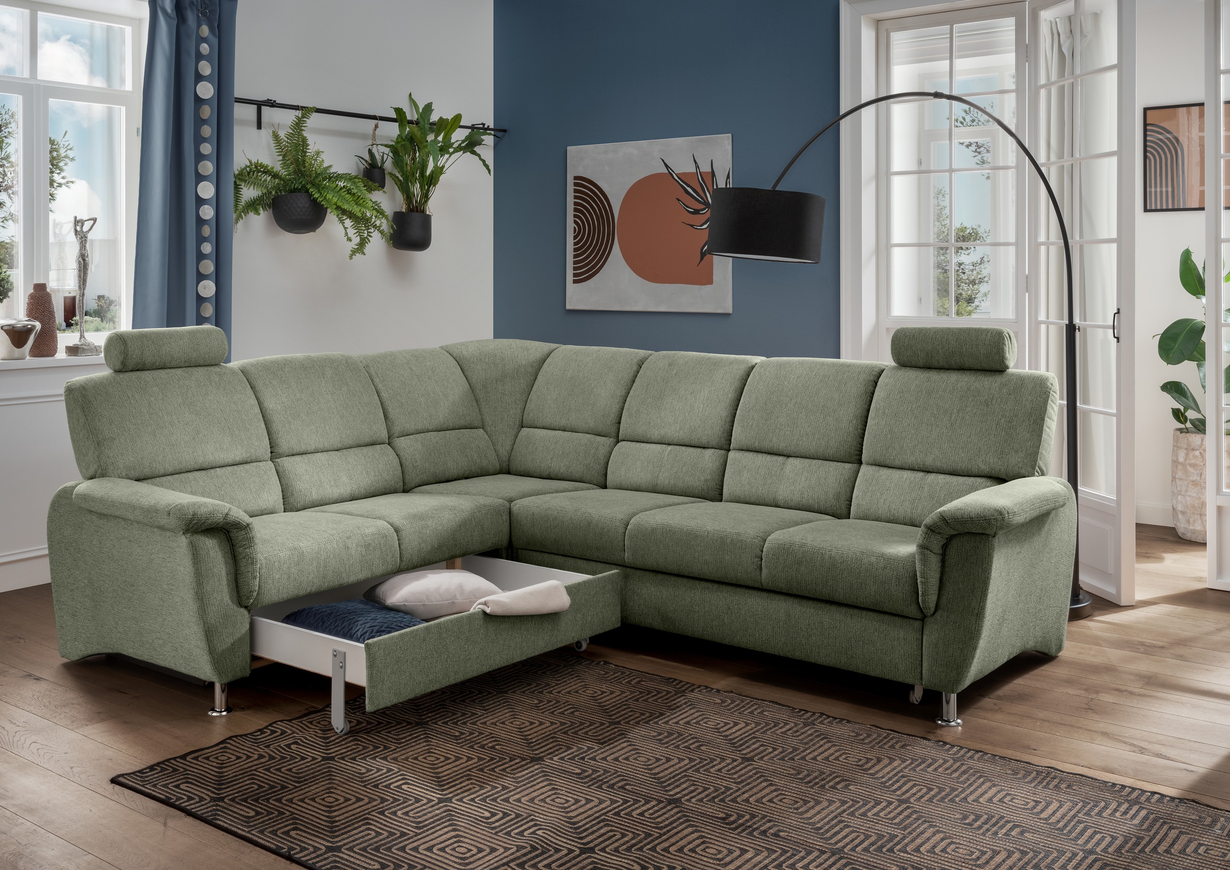 Home affaire Ecksofa »Pisa L-Form, mit Schlaffunktion, Stauraum, 2x höhenve günstig online kaufen