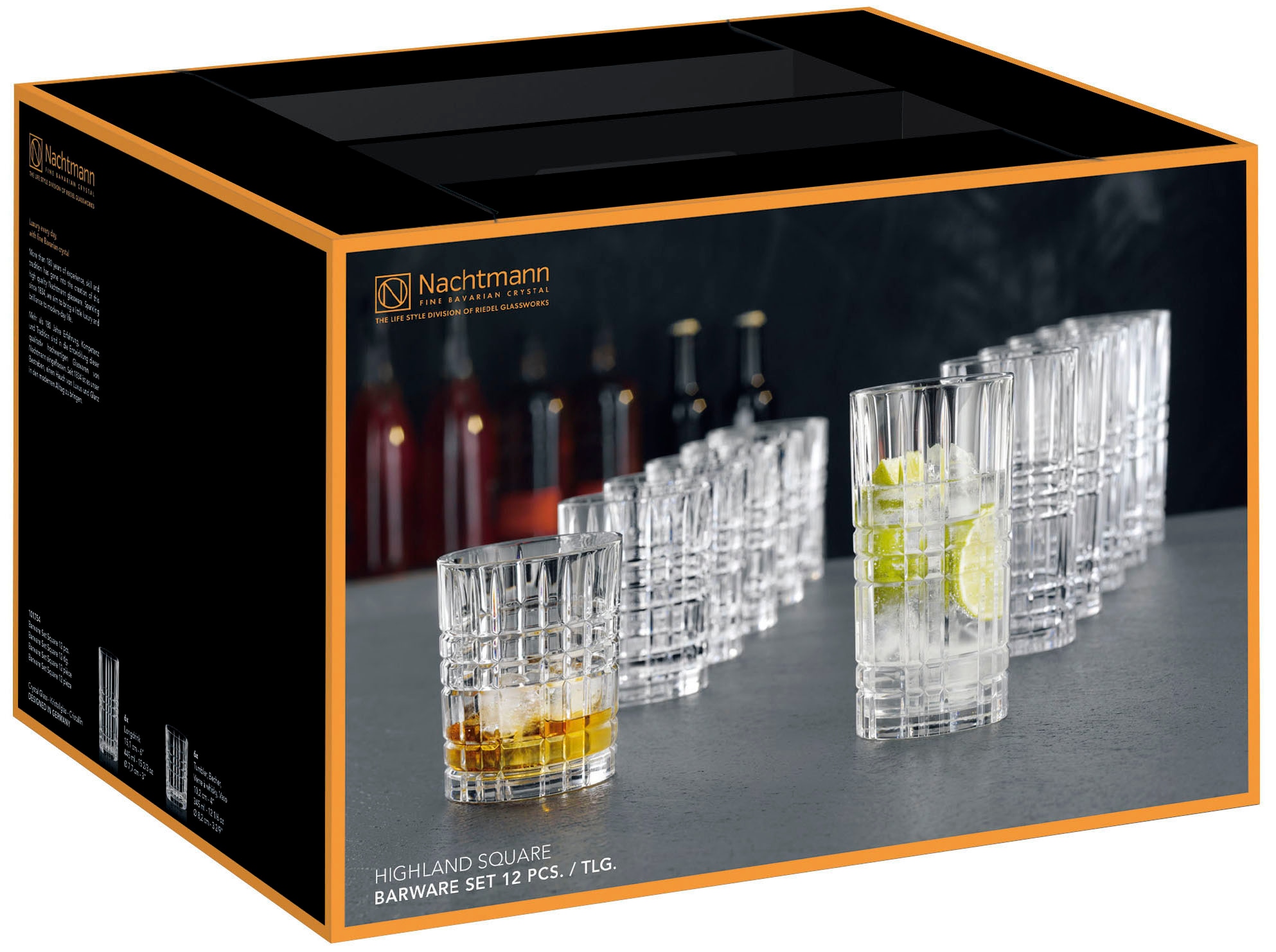 Nachtmann Gläser-Set »Highland Square«, (Set, 12 tlg., 6 Whisky-Gläser, 6 Longdrinkgläser), Made in Germany, 12-teilig