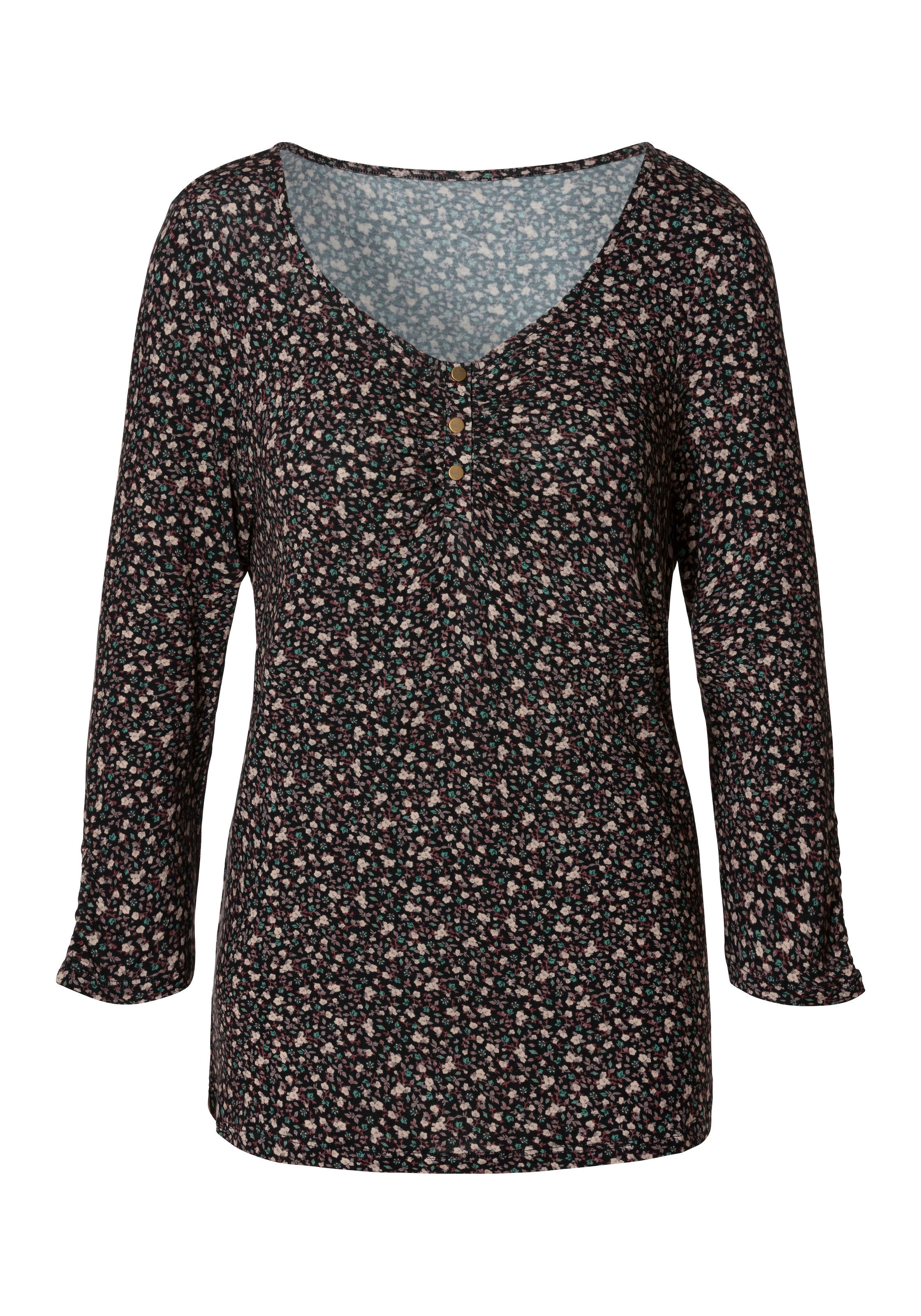 Vivance 3/4-Arm-Shirt »mit kurzer Zierknopfleiste«, (2er-Pack), aus weichem Viskose-Stretch