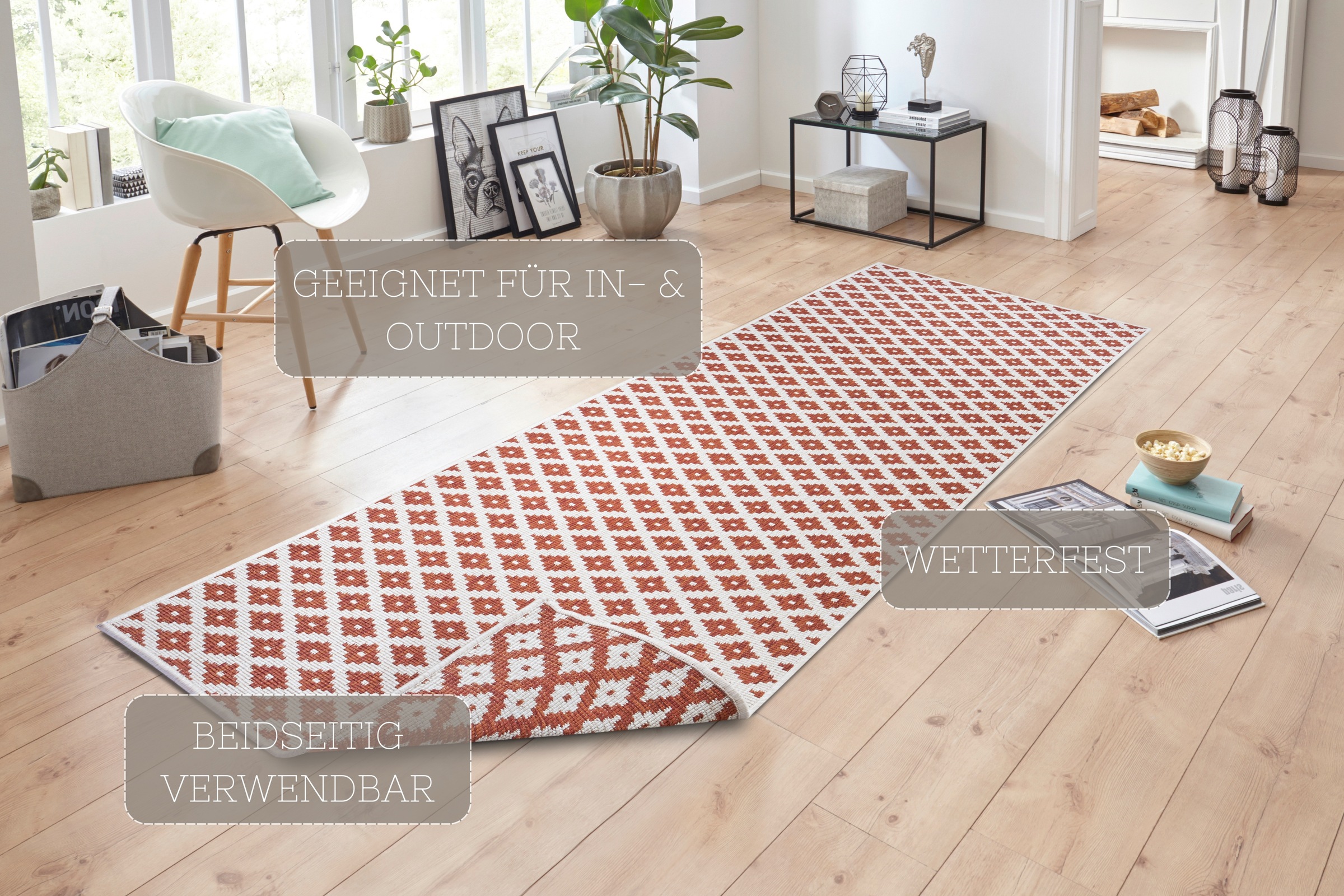 NORTHRUGS Teppich »Nizza Wendeteppich«, rechteckig, 5 mm Höhe, In-& Outdoor, Wetterfest, Balkon, Läufer, Wohnzimmer, Wasserfest
