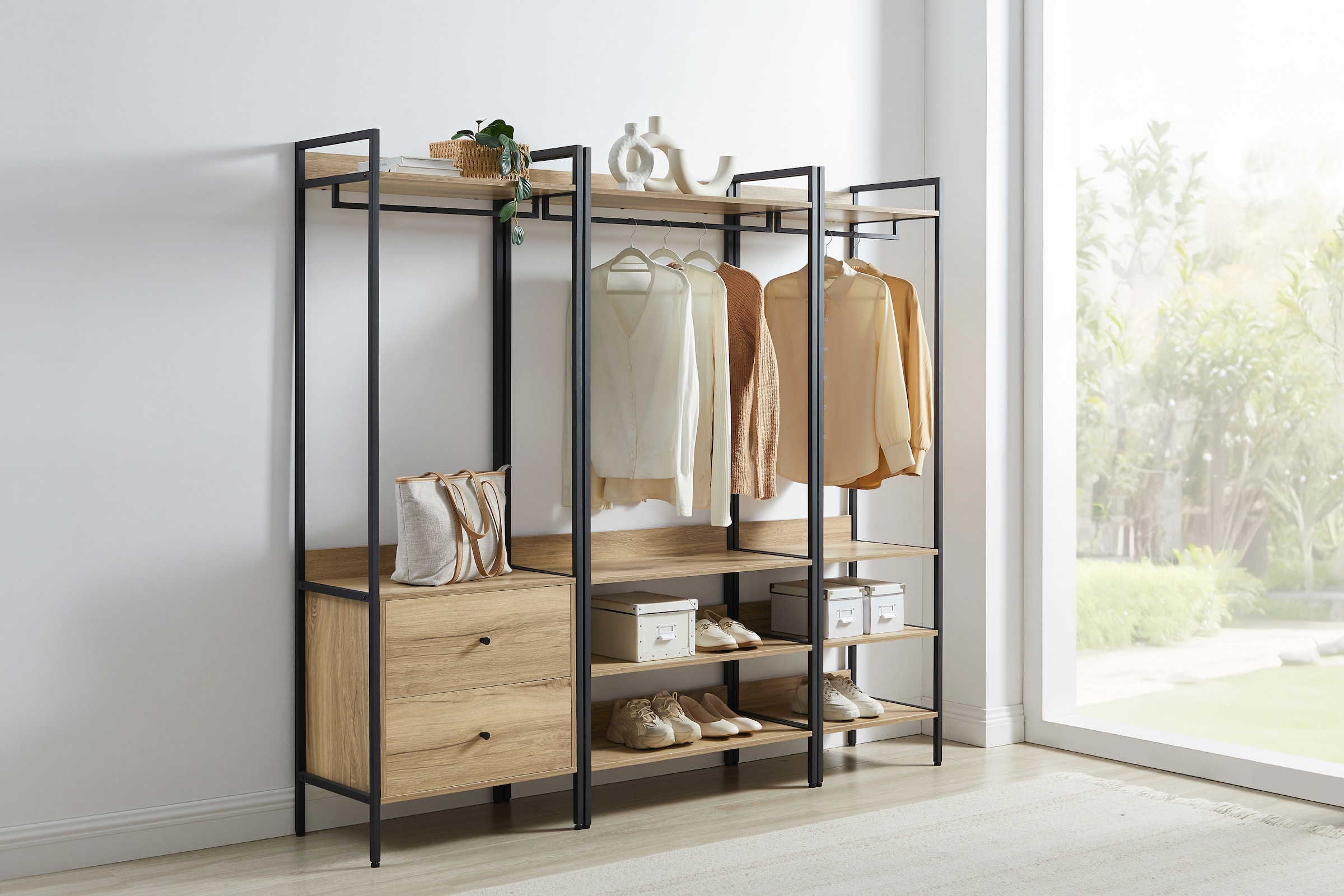 OTTO home Garderobenschrank »Tayler«, pflegeleichte Melaminoberfläche, Metallgestell, natürliche ABS-Kanten