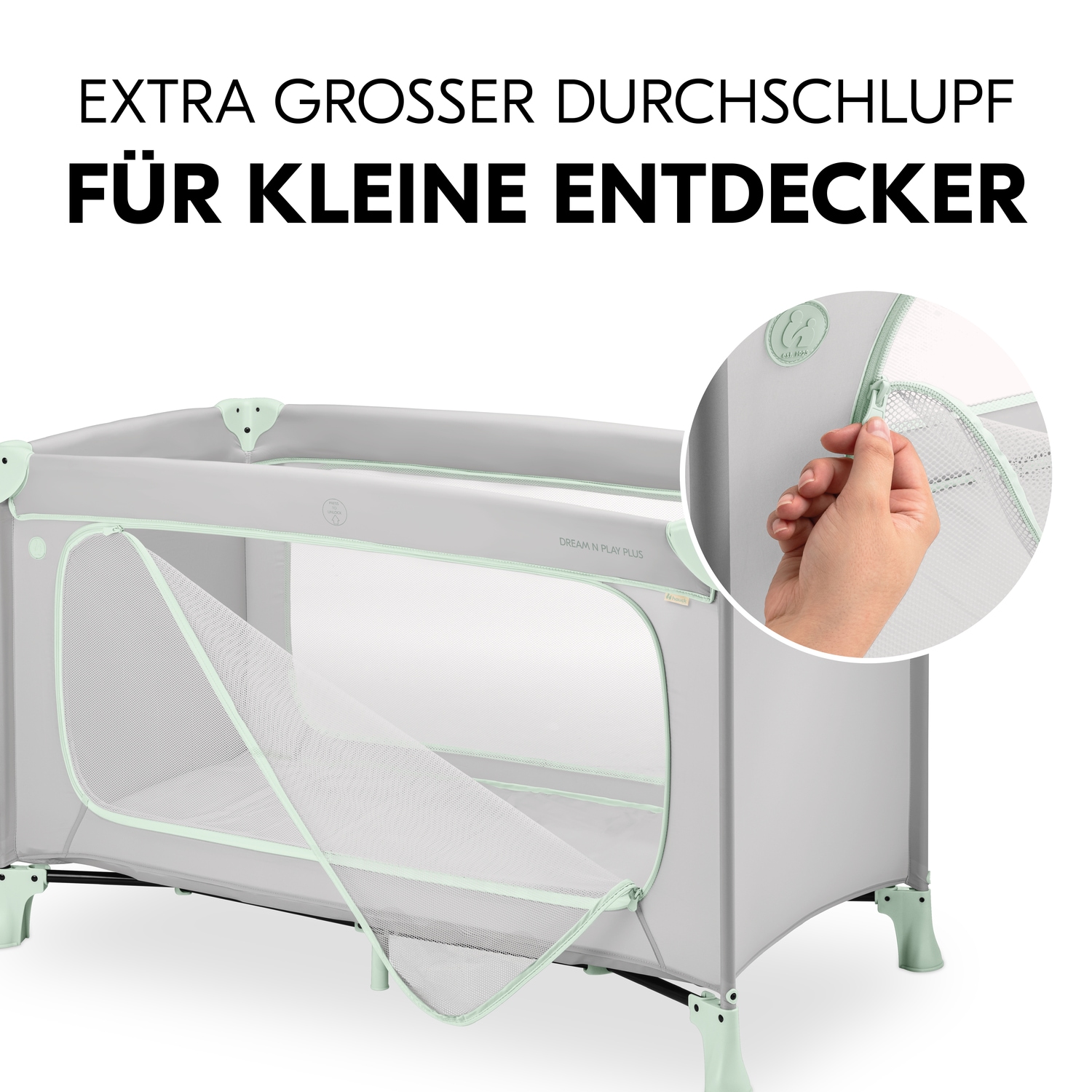 Hauck Baby-Reisebett »Dream N Play Plus, Dusty Mint«, Vorderausstieg
