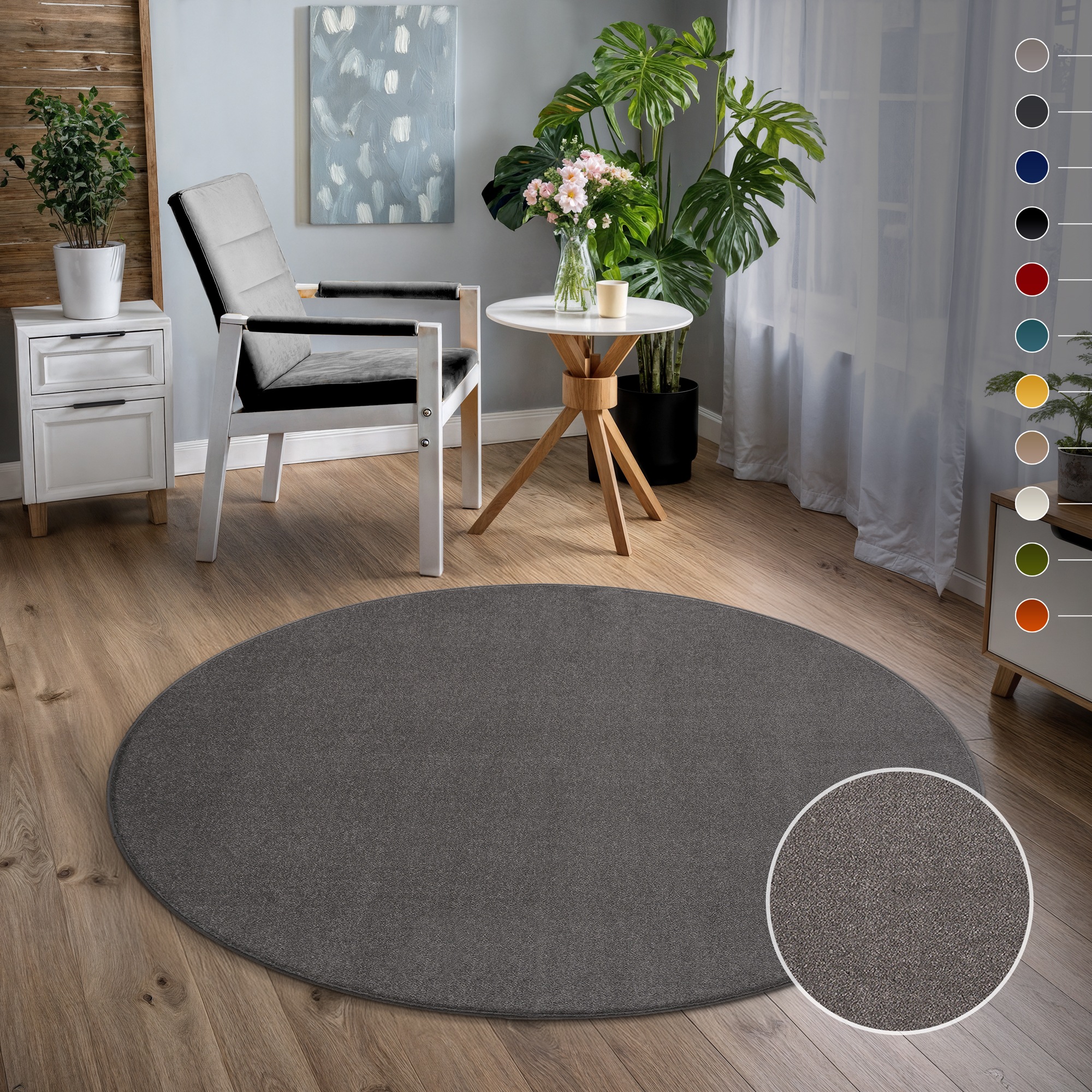 Sanat Teppich »Uni«, rund, 13 mm Höhe, robuster Kurzflorteppich, große Farb günstig online kaufen