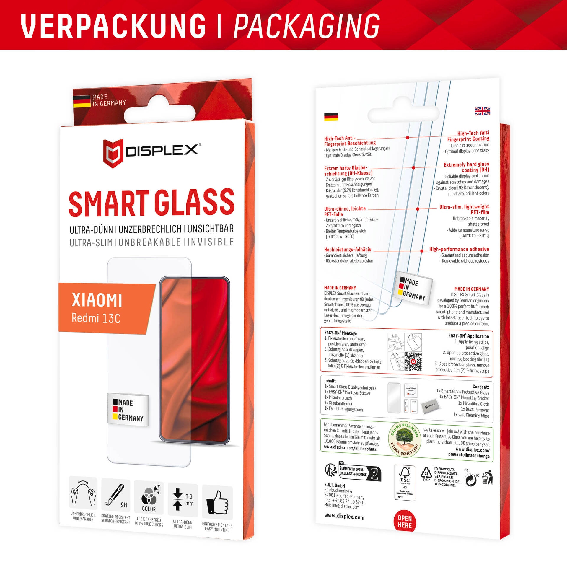9. Bild von Displex Displayschutzglas »Smart Glass«, für Xiaomi Redmi 13C, Displayschutzfolie Displayschutz kratzer-resistent 9H unzerbrechlich