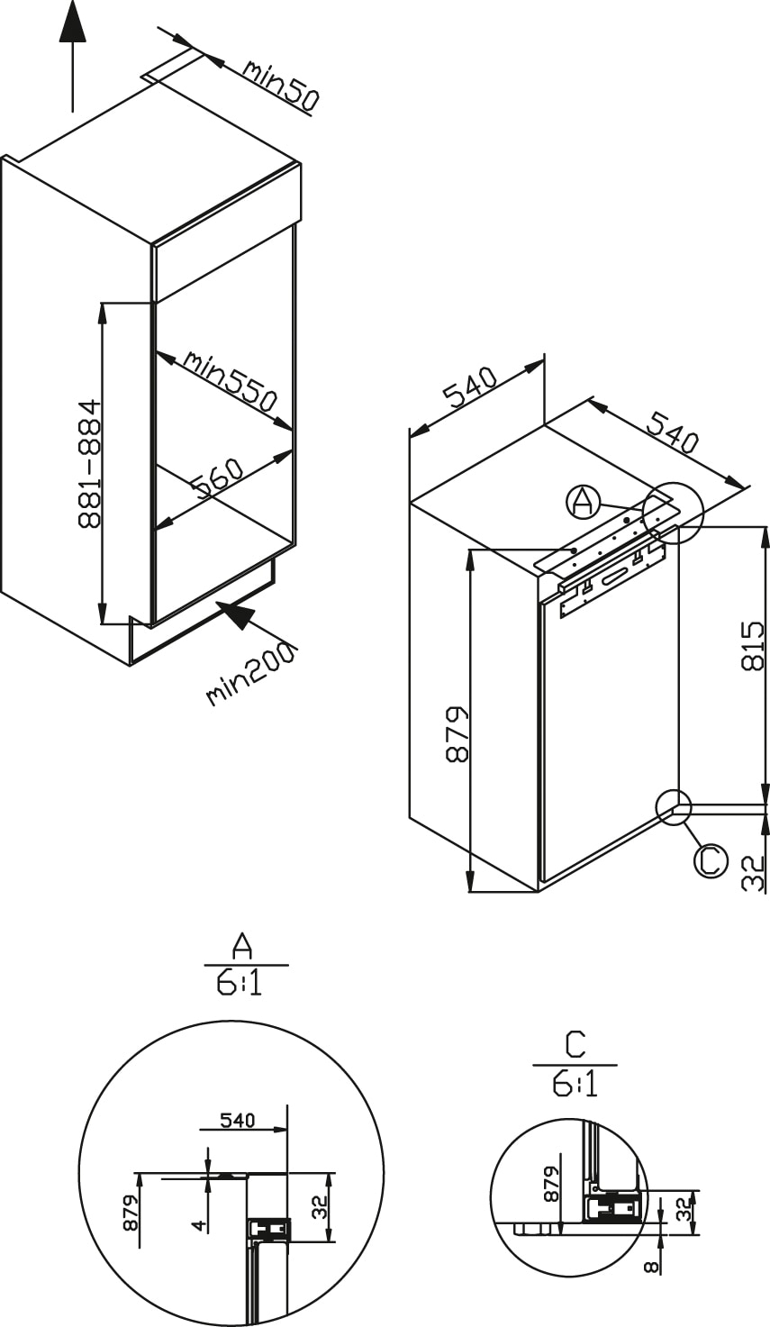 Amica Einbaukühlschrank »EVKS 16182/1«, Festtür-Technik
